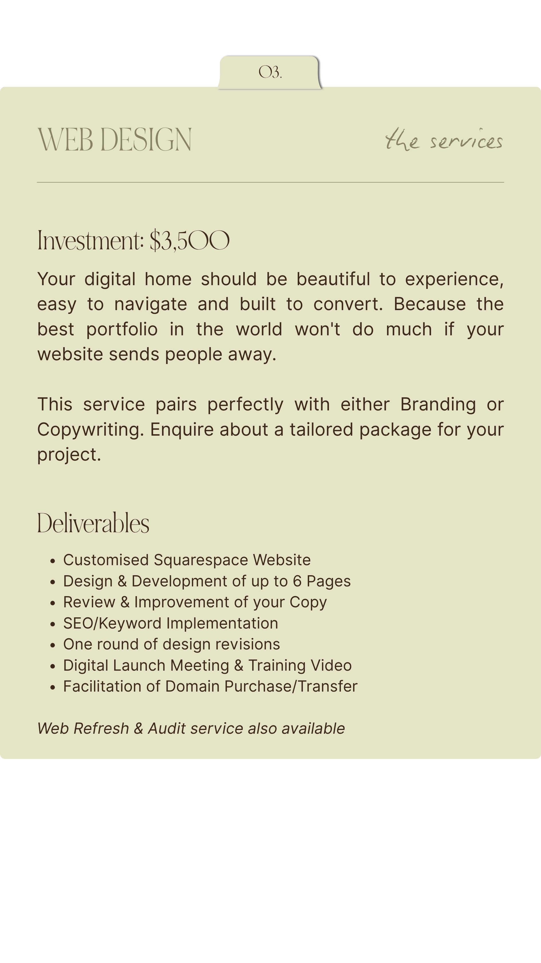 Squarespace web design for interior designers and wedding professionals, Coralee Creative Perth