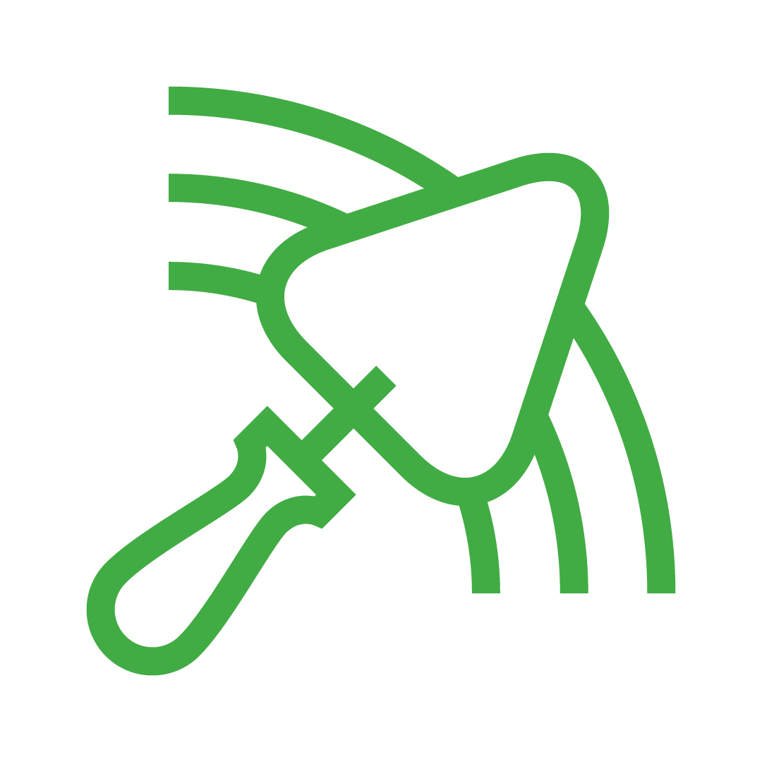 Line drawing of a sprig of lavender with green leaves and purple flowers.