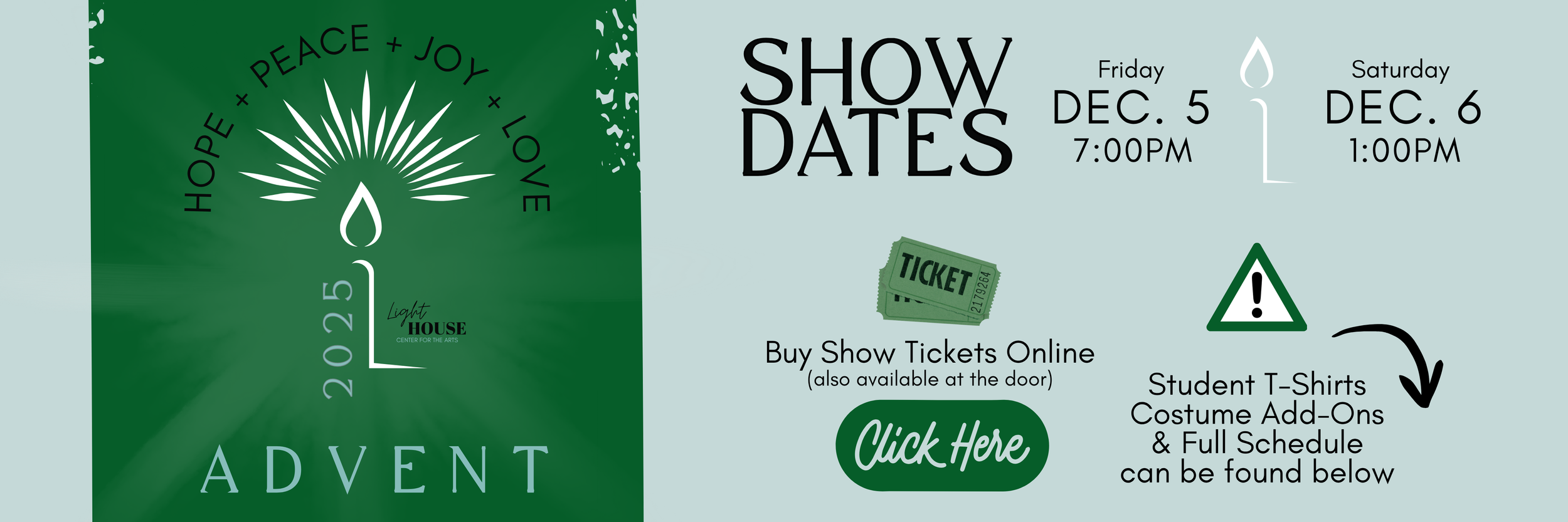 Graphic promoting a Light House Center for the Arts 2025 Christmas Showcase to be performed on December 5th and 6th.