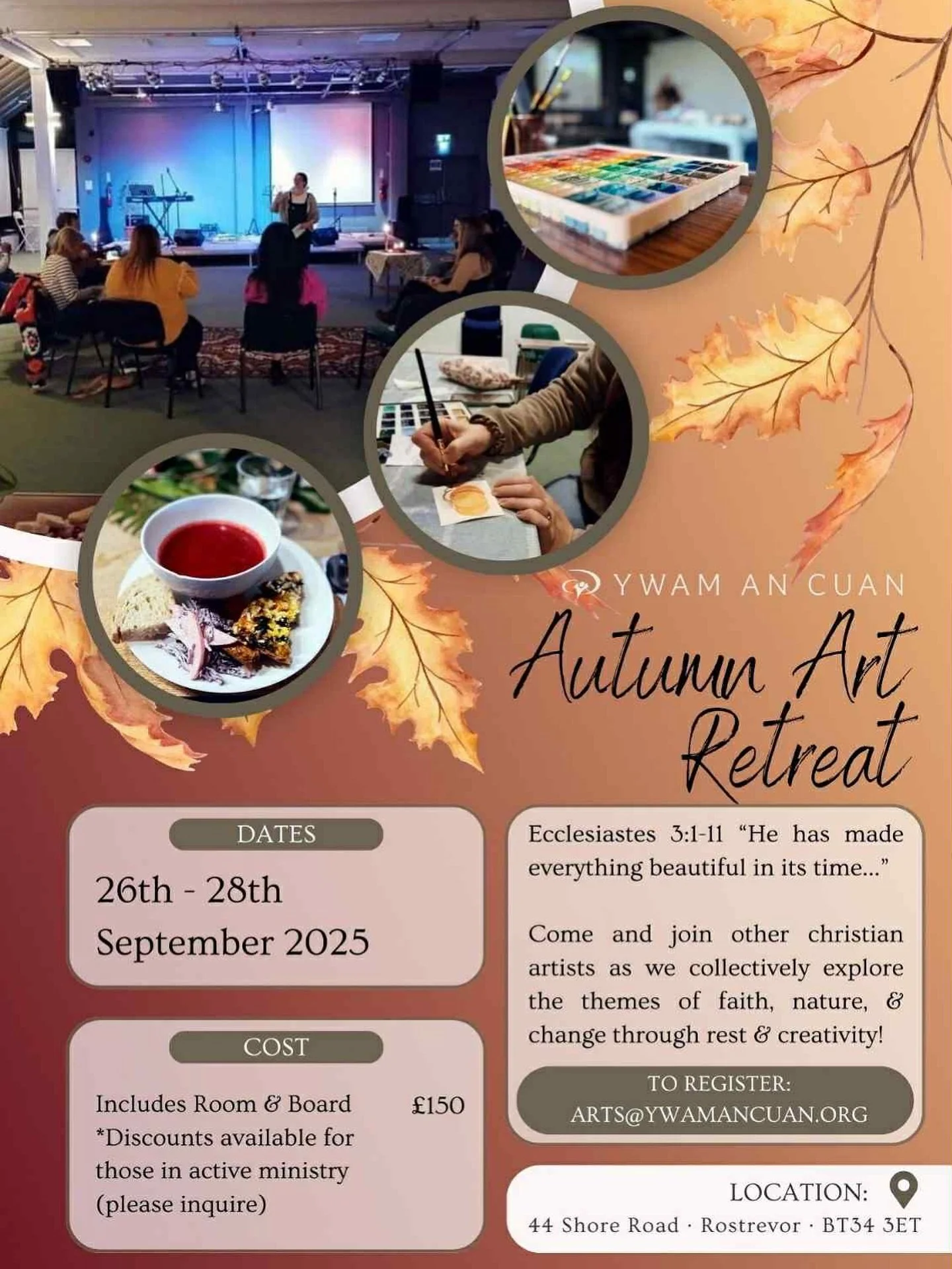 Calling all artists!

We are hosting another Art Retreat here at An Cuan 26th-28th September!

Come be refreshed and grow in your creativity

Reach out to arts@ywamancuan.org to register!
