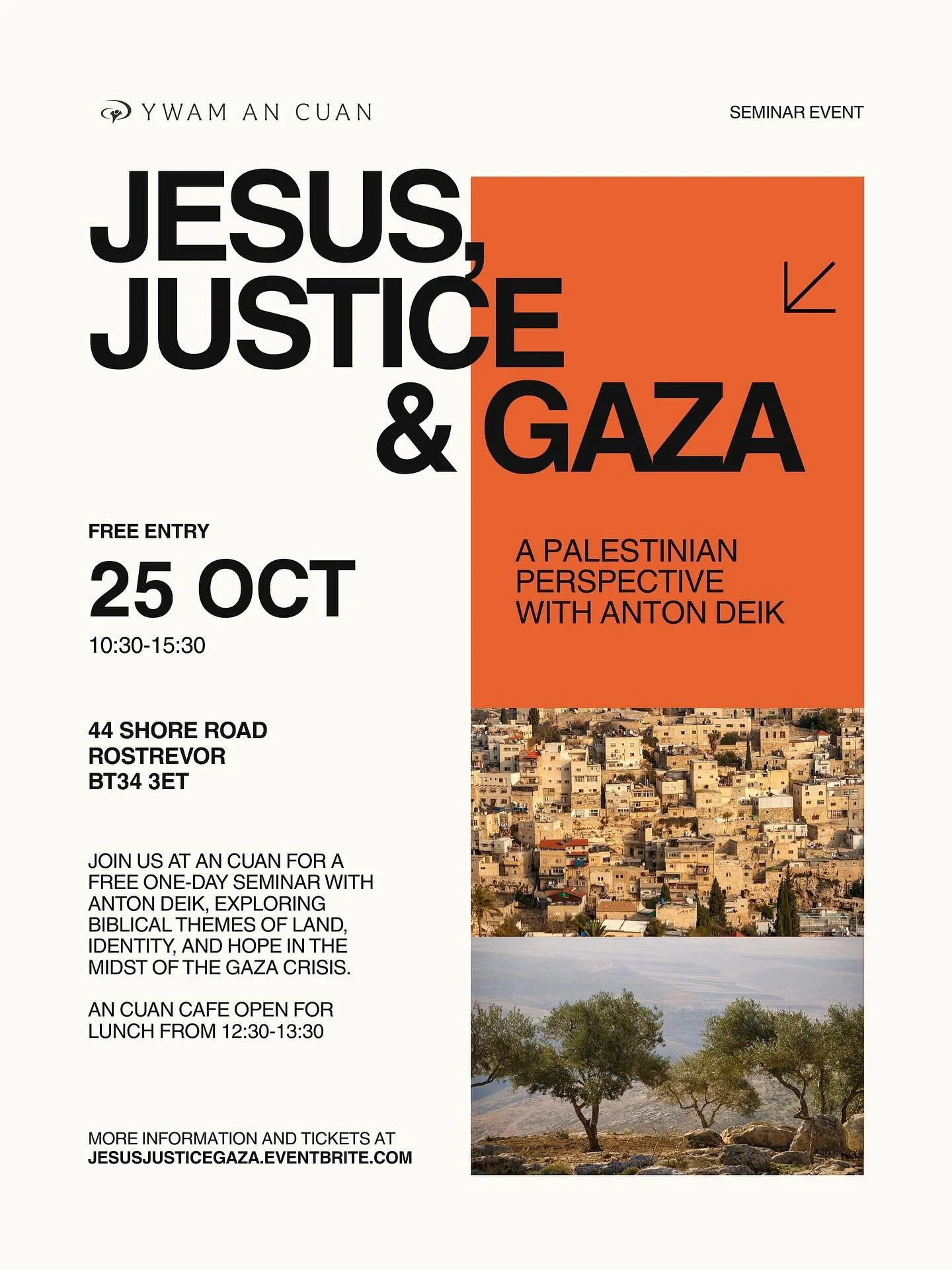 Join us at An Cuan on Saturday, October 25 for Jesus, Justice, and Gaza: A Palestinian Perspective with guest speaker Anton Deik. This one-day seminar will explore biblical themes of land and identity, and wrestle with questions of justice and hope i