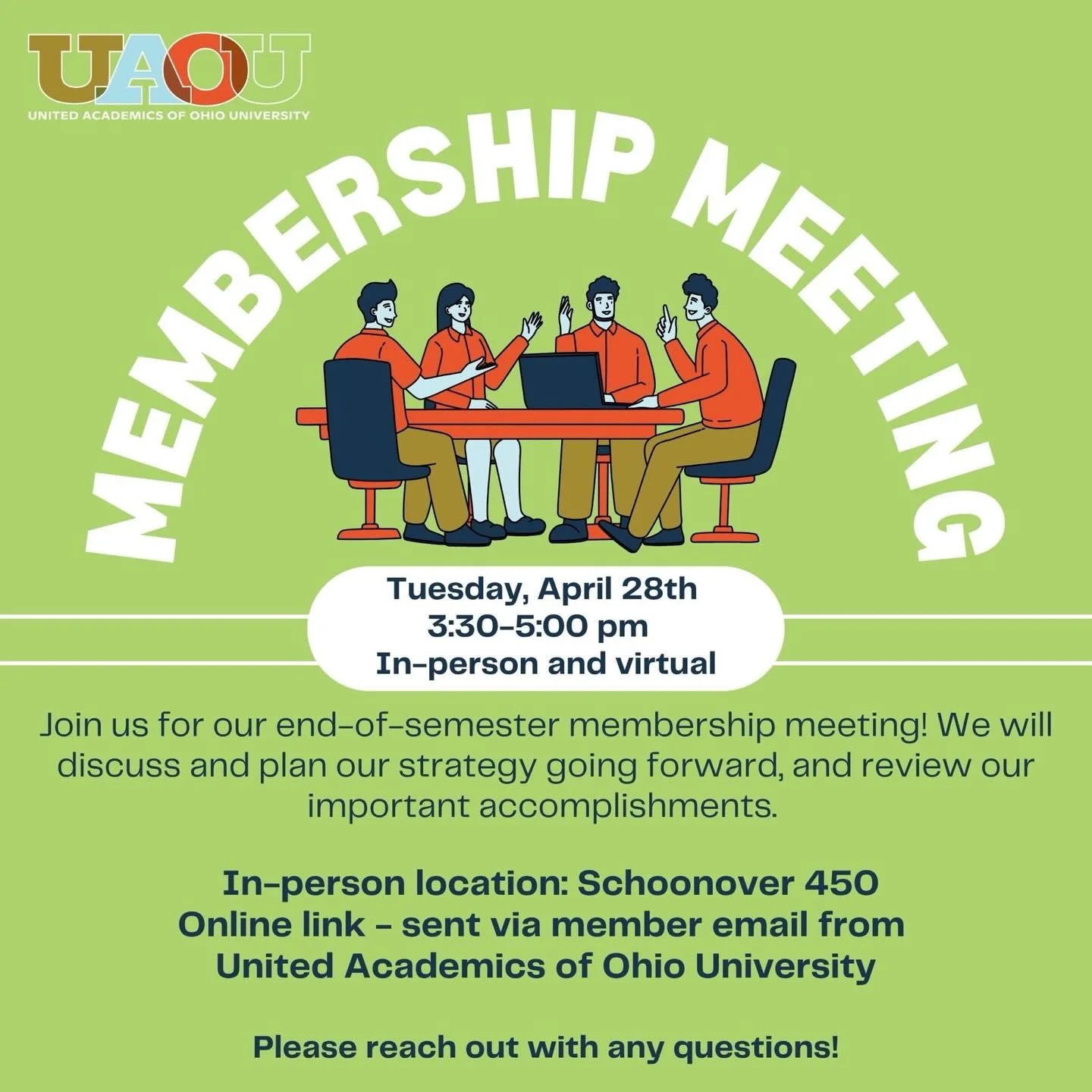 Friendly reminder that we have a membership meeting today! In person and online. The online link was sent via our membership email. We welcome all in-unit faculty to become a member at any time. If you would like to do this and receive a link, please
