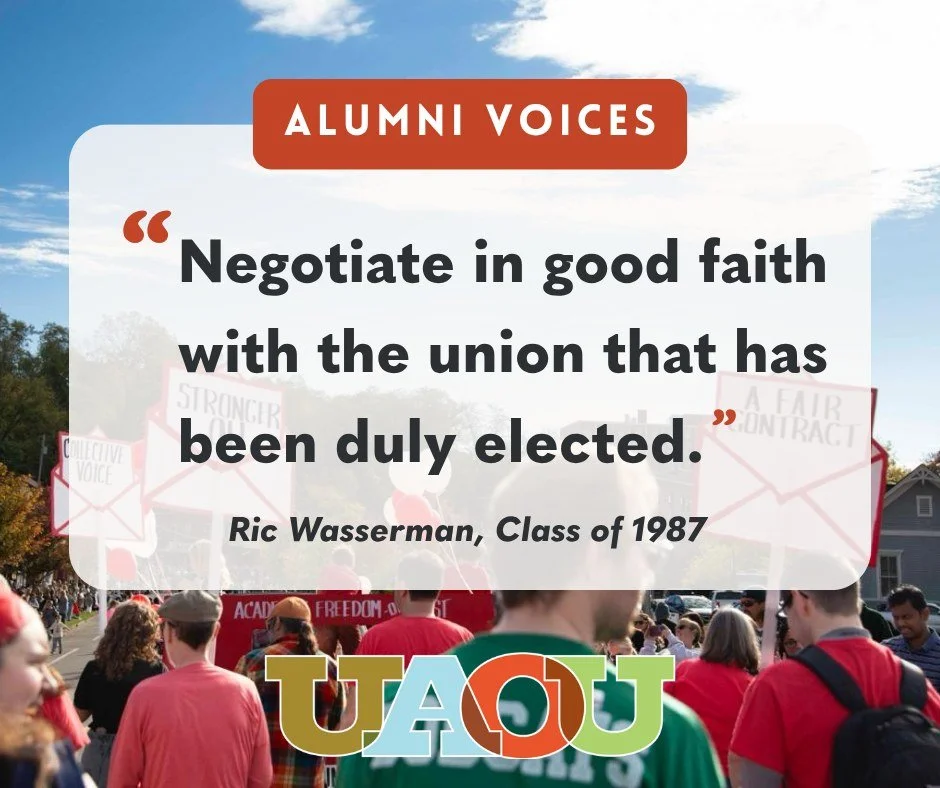 Ric Wasserman graduated from Ohio University in 1987. His child also graduated from OU. Today, he continues to invest in this community as an elected official in Athens.

His message to President Gonzalez is simple:

&ldquo;Negotiate in good faith wi