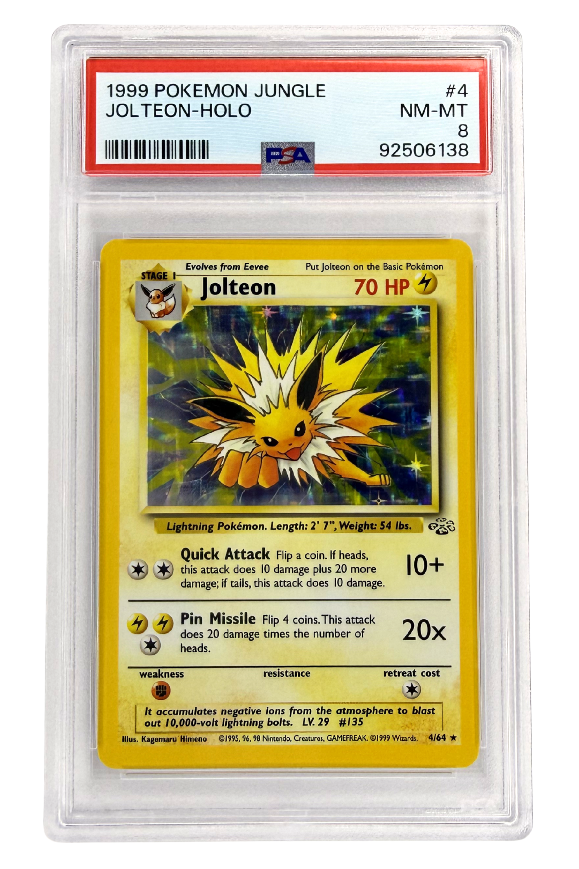 Front of Jolteon Holo 4/64 Jungle Pokémon Card – Graded 8.0