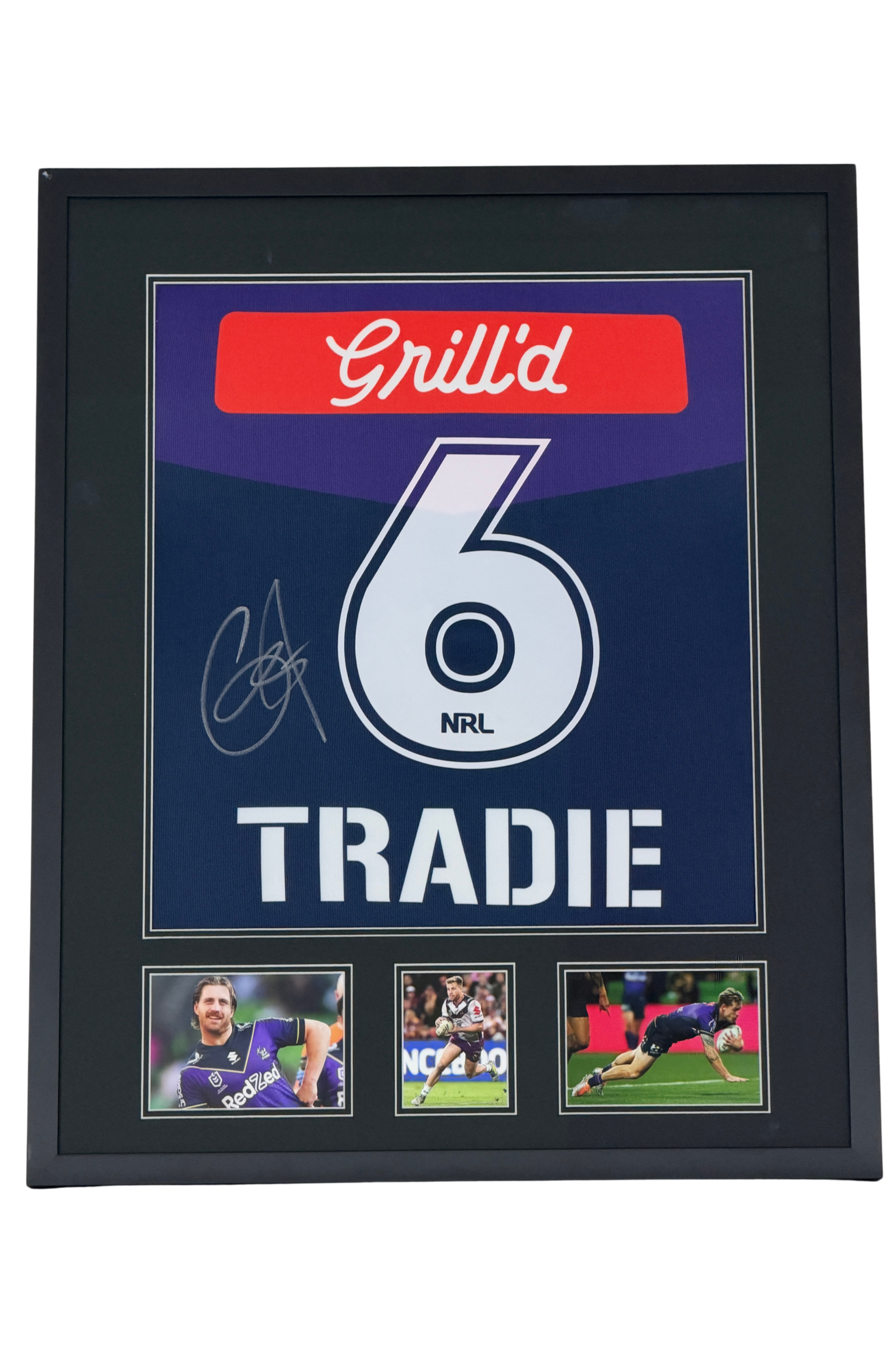 Front of Cameron Munster Signed & Framed Melbourne Storm NRL Jersey