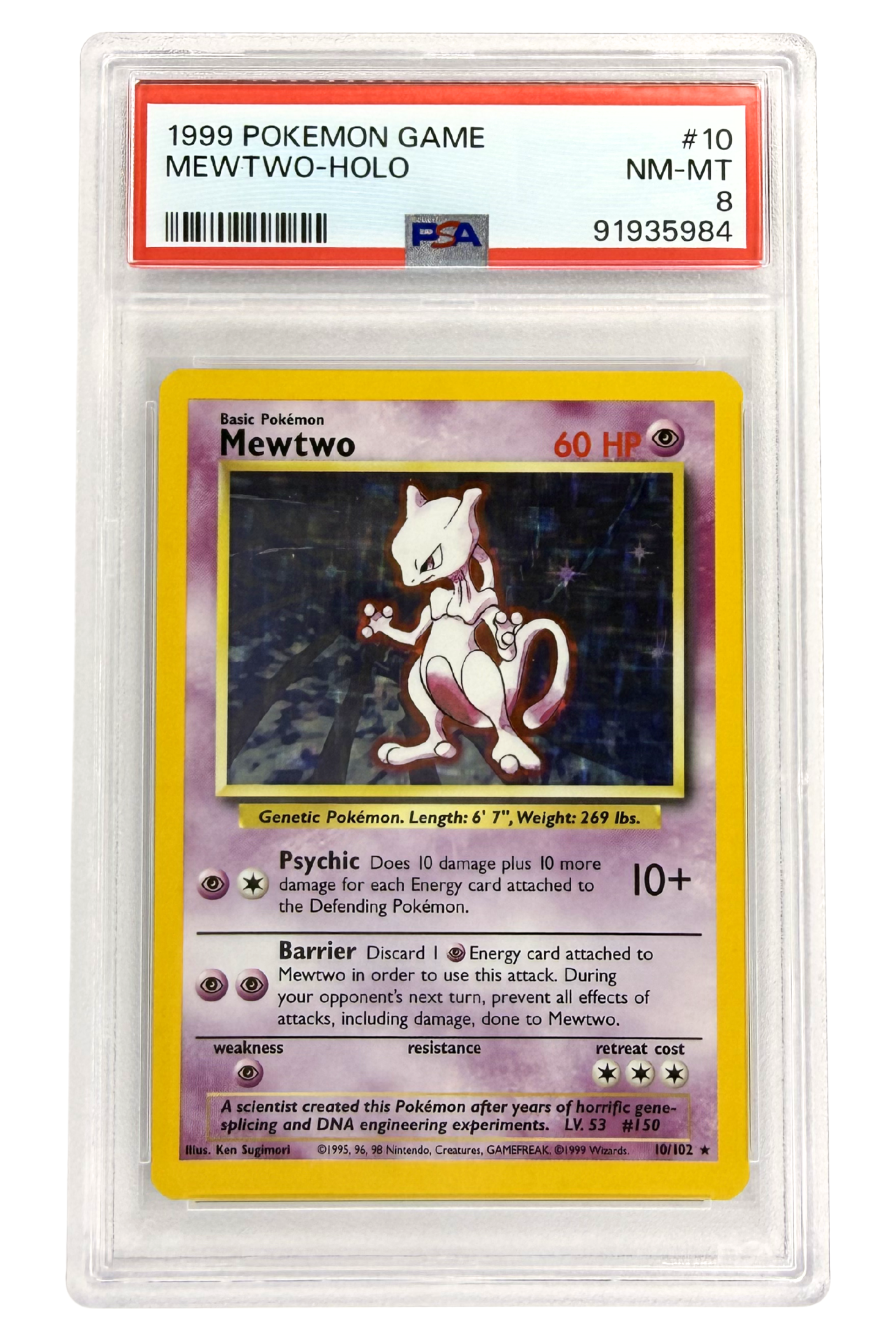GRADED 8.0 HOLO Mewtwo - Base Set Unlimited #10 of #102