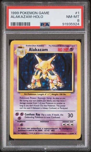 GRADED 8.0 HOLO Alakazam - Base Set Unlimited #1 of #102
