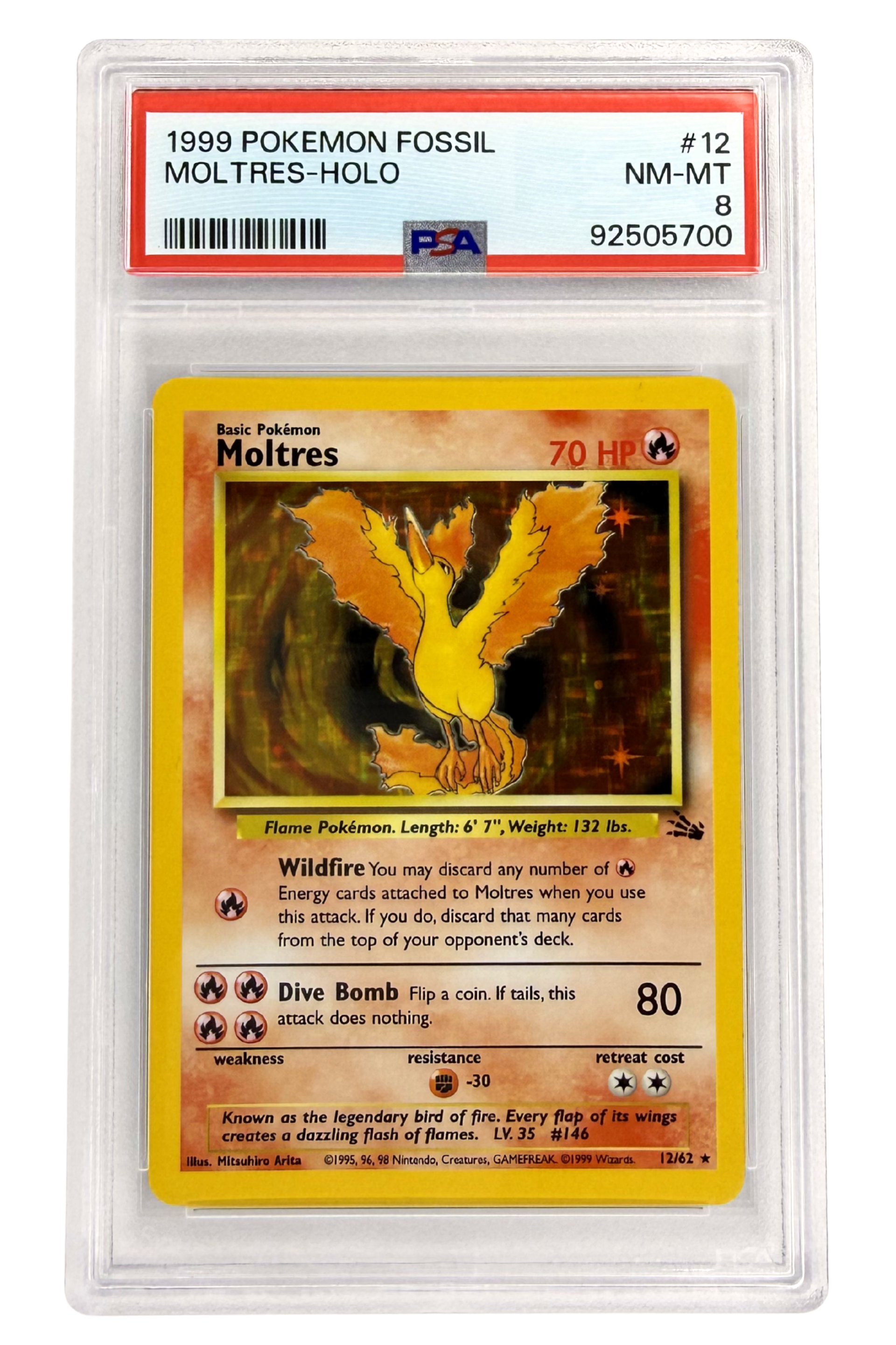 GRADED 8.0 HOLO Moltres - Fossil #12 of #62