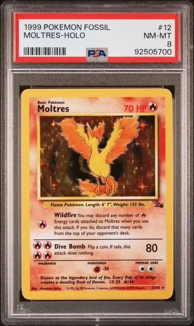 GRADED 8.0 HOLO Moltres - Fossil #12 of #62