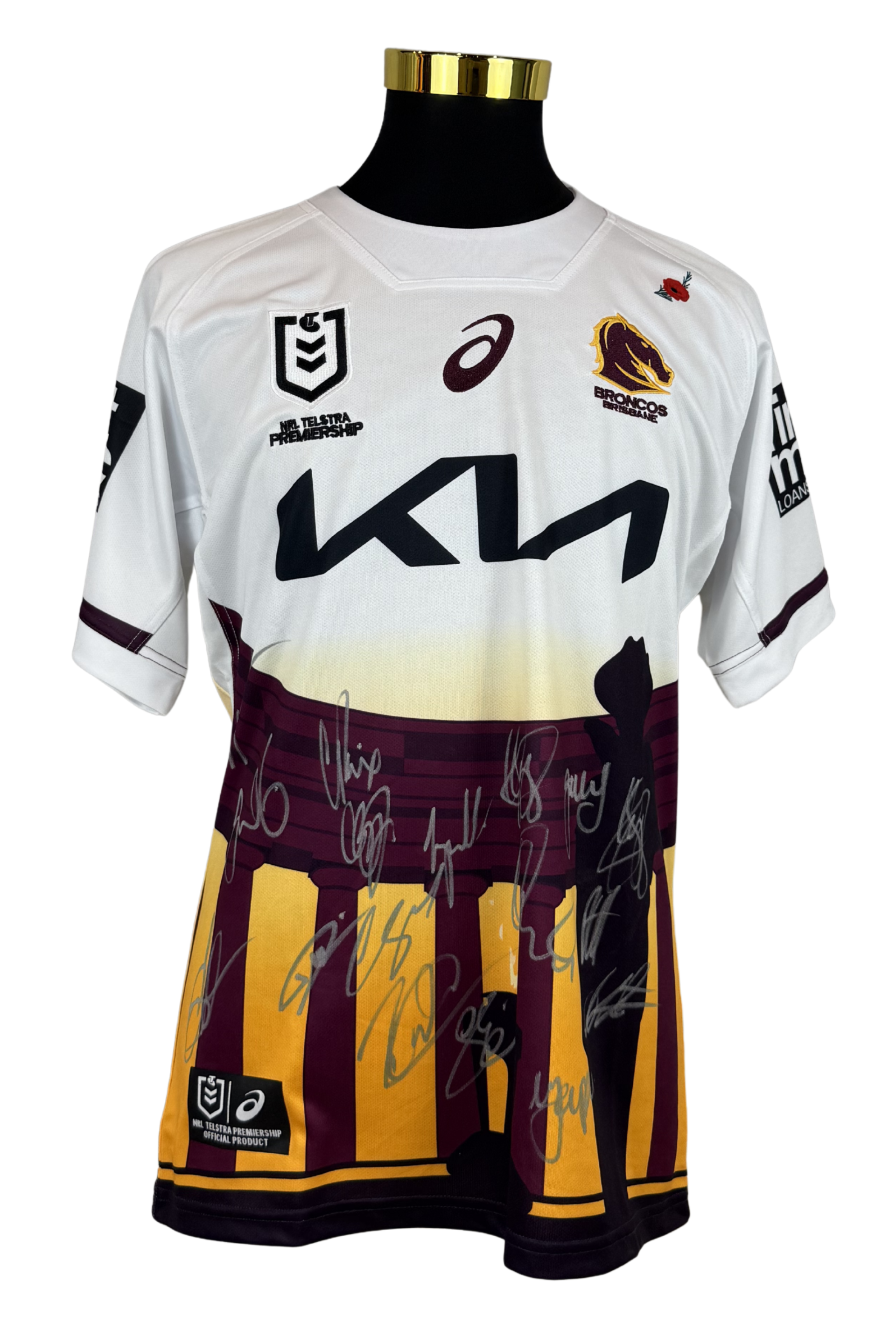 Front of Brisbane Broncos Premiership Team signed NRL jersey
