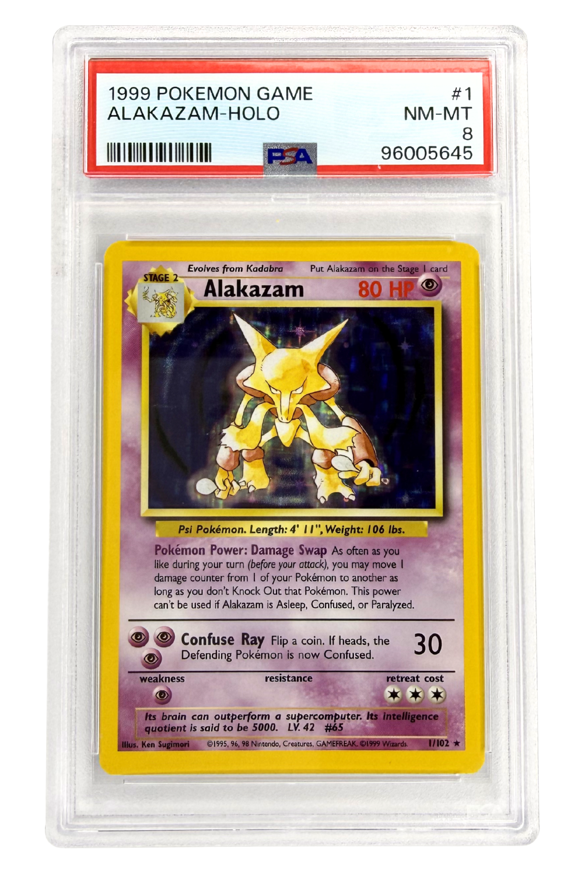 GRADED 8.0 HOLO Alakazam - Base Set Unlimited #1 of #102