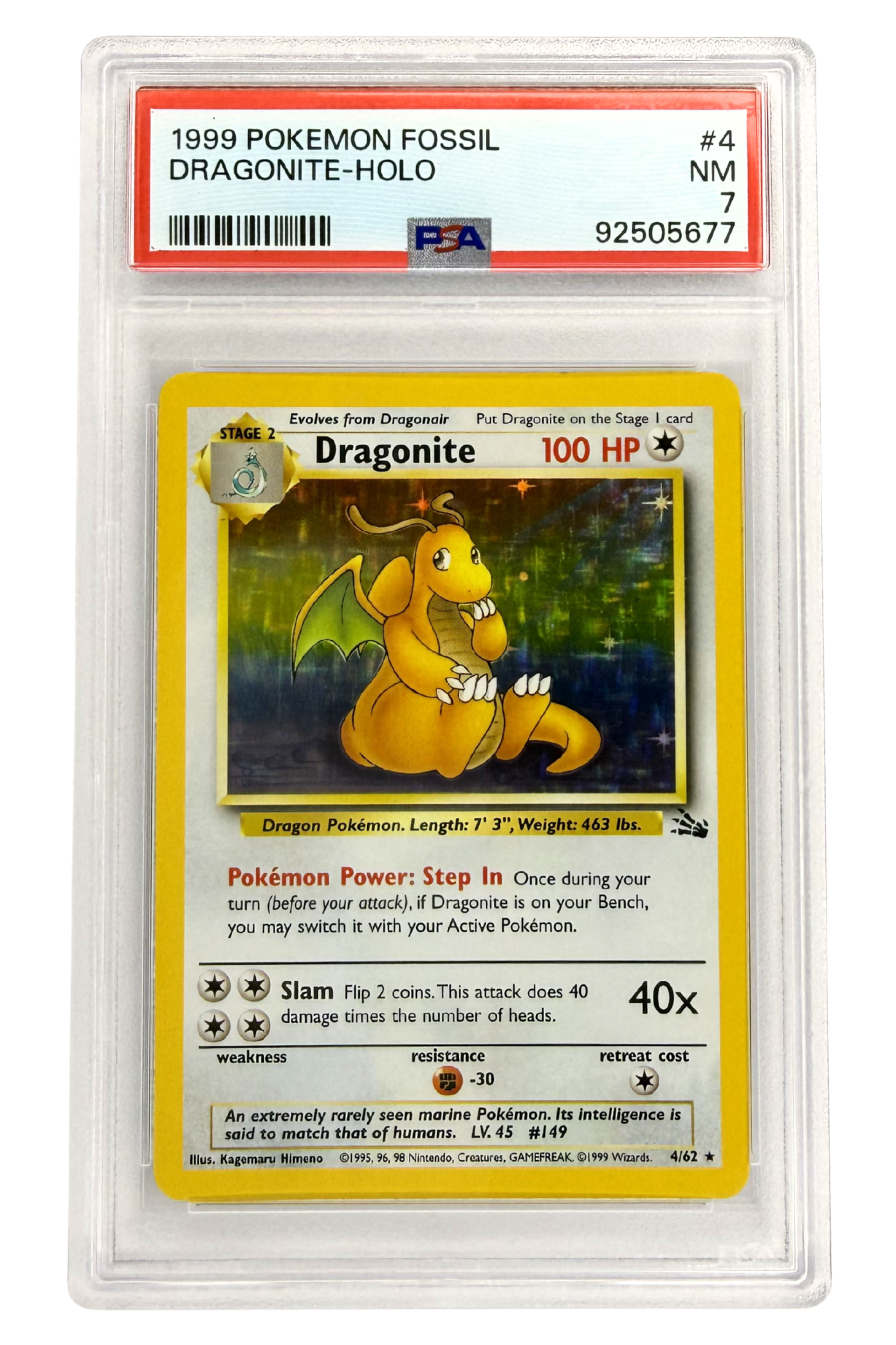 GRADED 7.0 HOLO Dragonite - Fossil #4 of #62
