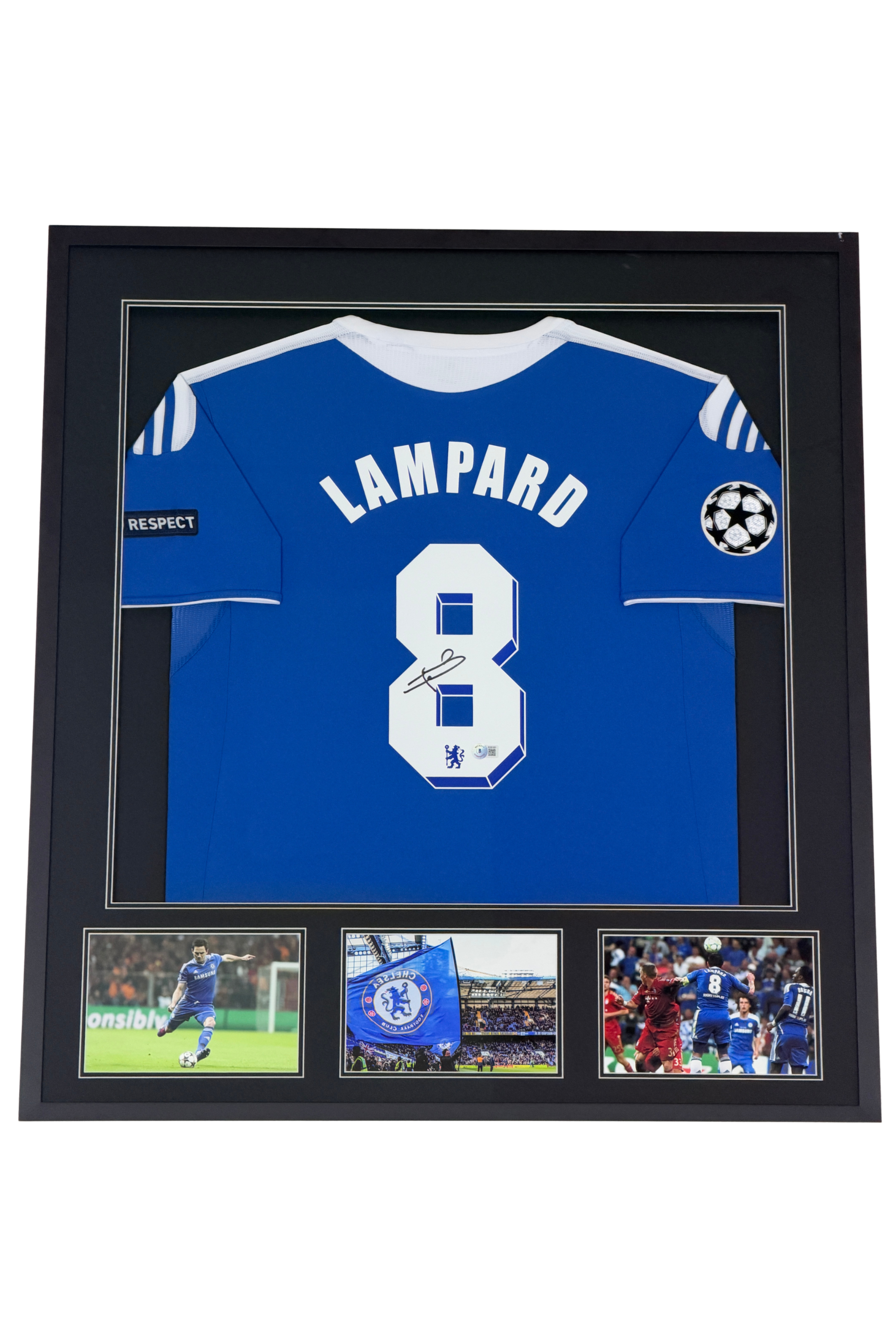 Front of Frank Lampard Signed & Framed Chelsea FC Football Jersey