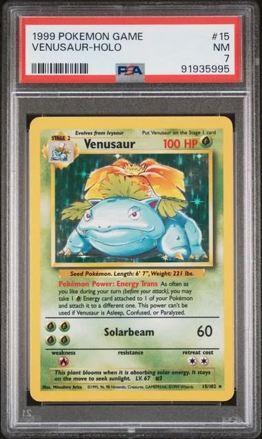 GRADED 7.0 HOLO Venusaur - Base Set Unlimited #15 of #102