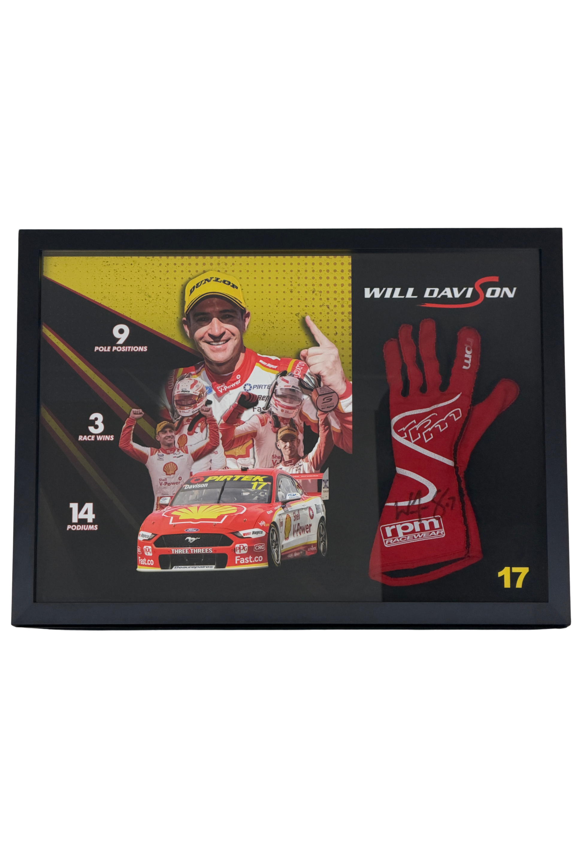 Front of Will Davison Signed & Framed Dick Johnson Racing Race-Worn Glove