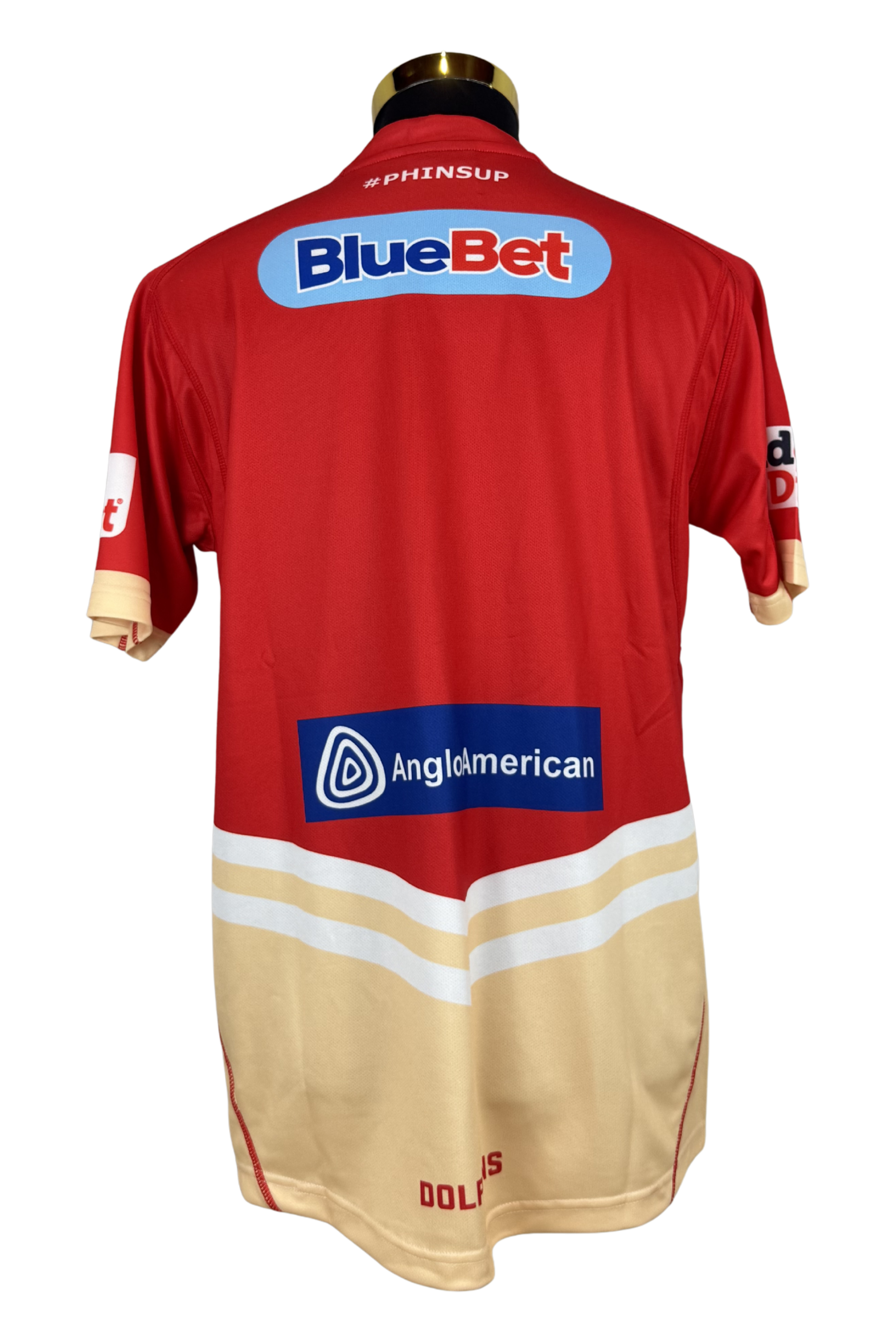 Back of signed Redcliffe Dolphins rugby league jersey