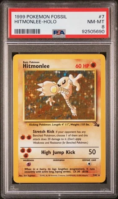 GRADED 8.0 HOLO Hitmonlee - Fossil #7 of #62