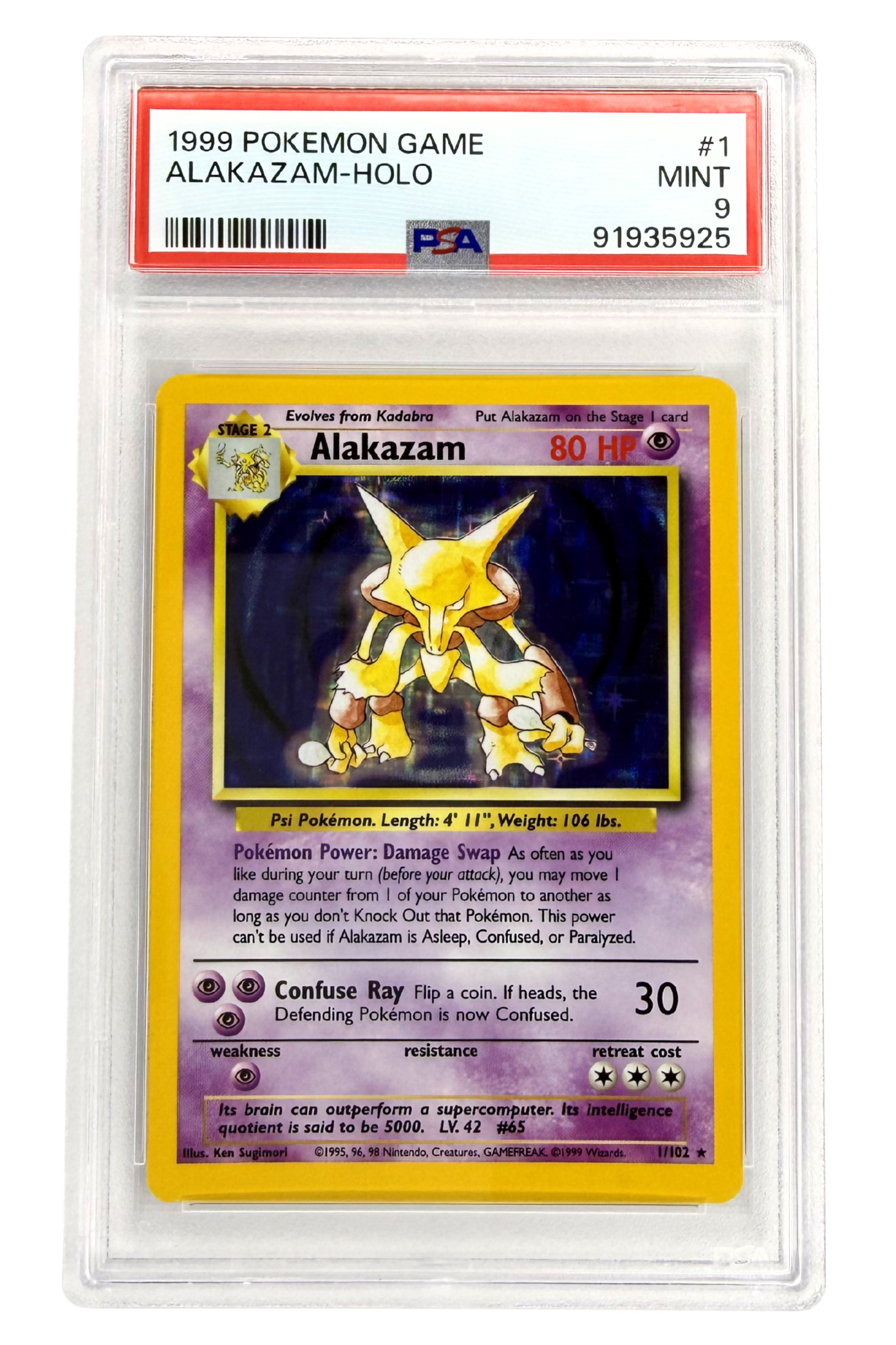 GRADED 9.0 HOLO Alakazam - Base Set Unlimited #1 of #102