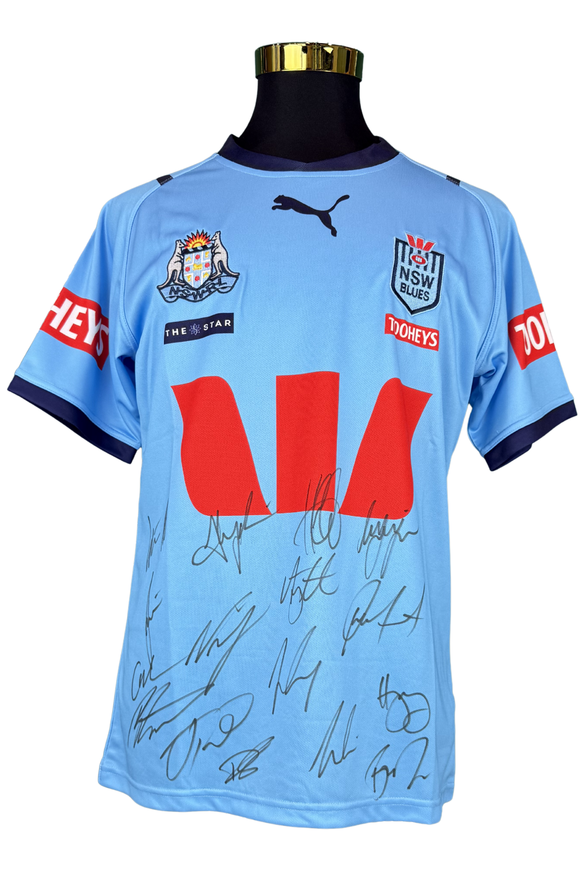 Front of signed NSW Blues State of Origin rugby league jersey