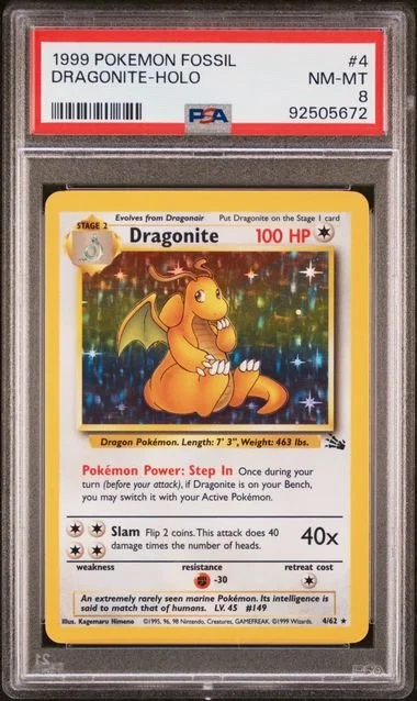 GRADED 8.0 HOLO Dragonite - Fossil #4 of #62