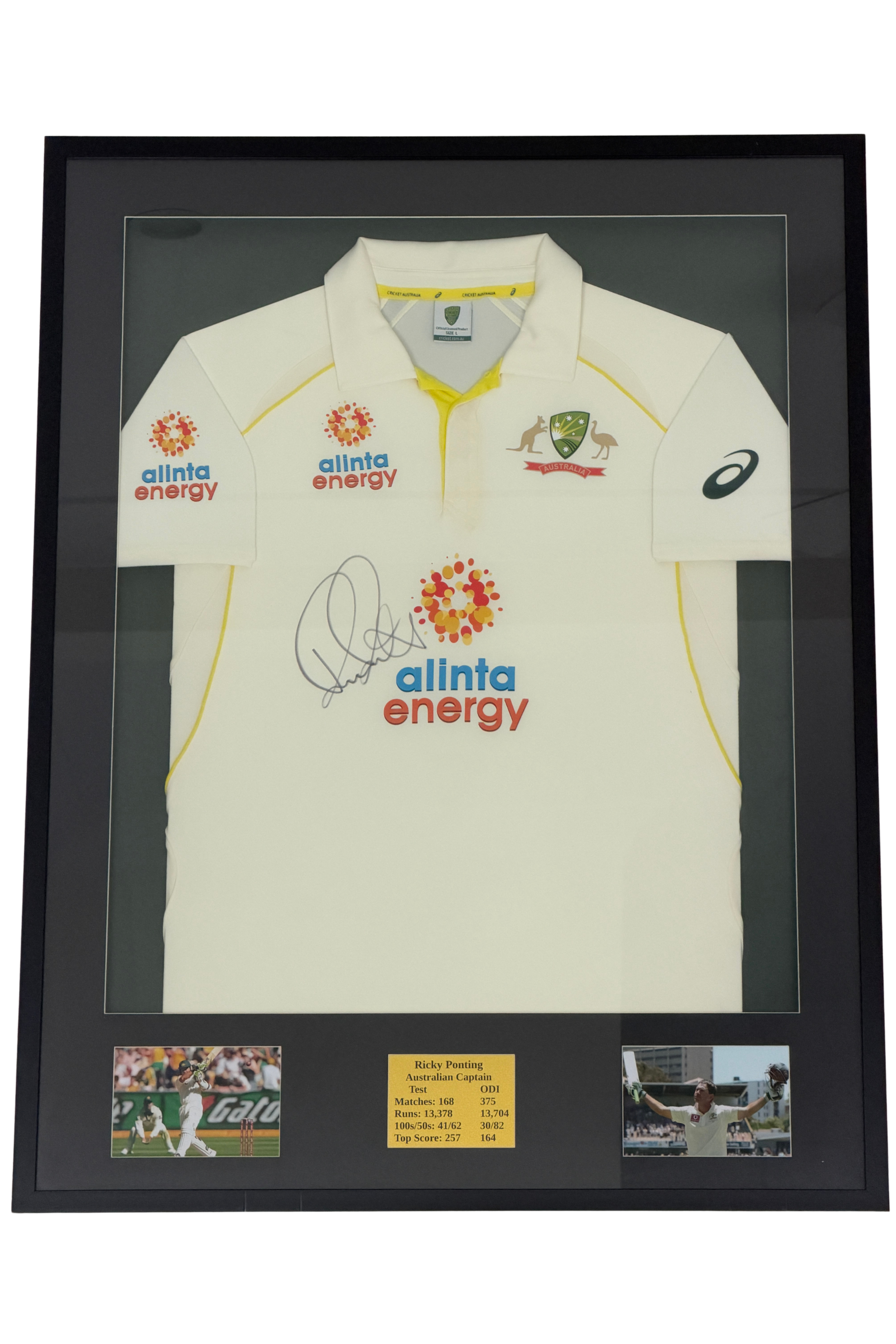 Front of Ricky Ponting Signed & Framed Australian Cricket Jersey