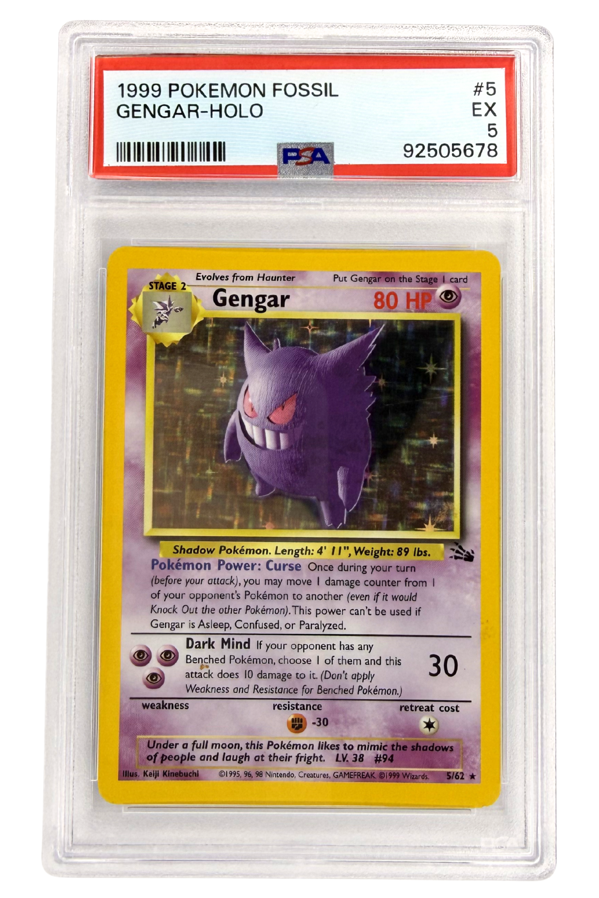 GRADED 5.0 HOLO Gengar - Fossil #5 of #62