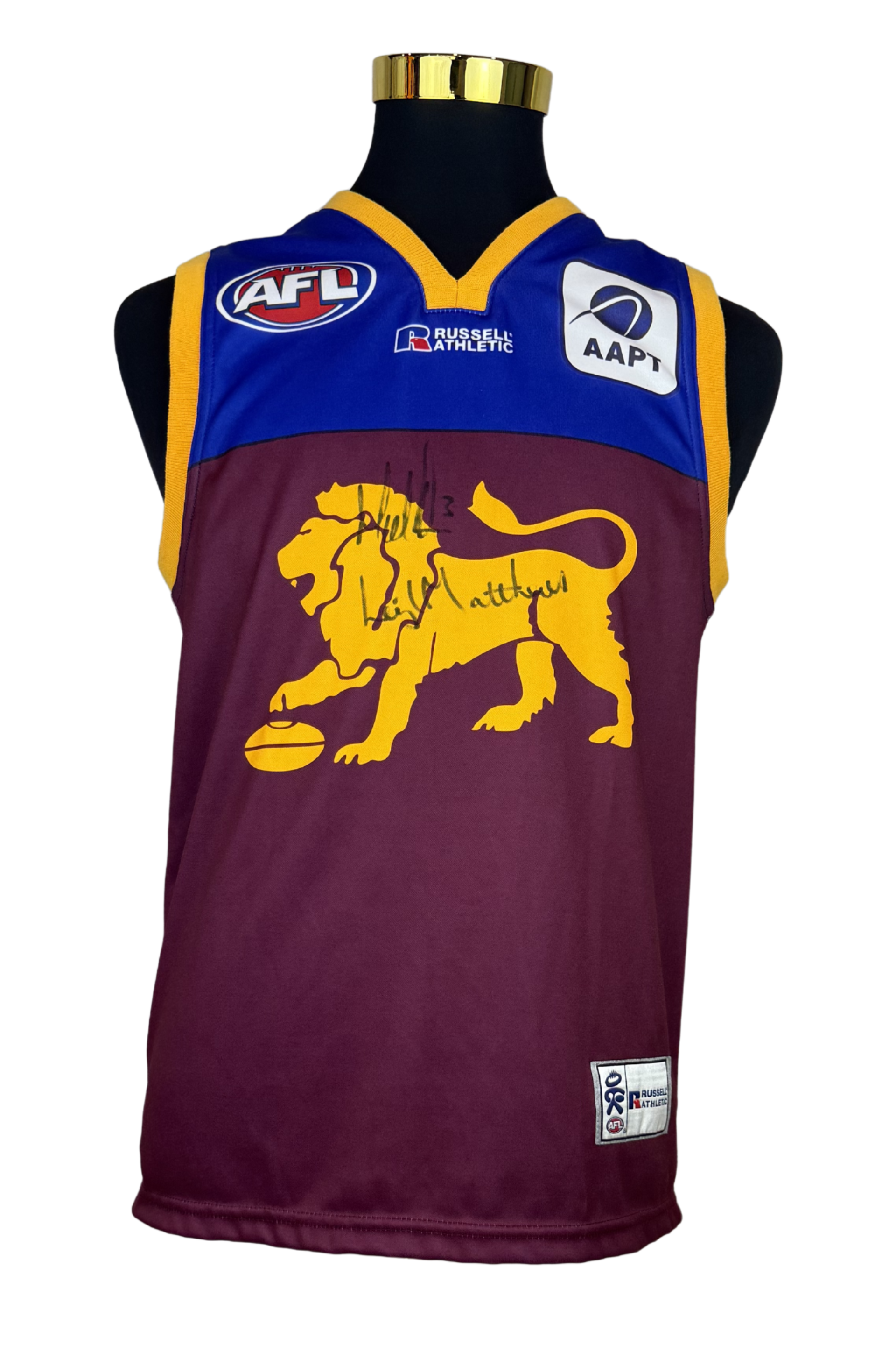 SIGNED Leigh Matthews + Michael Voss - Brisbane Lions Jersey