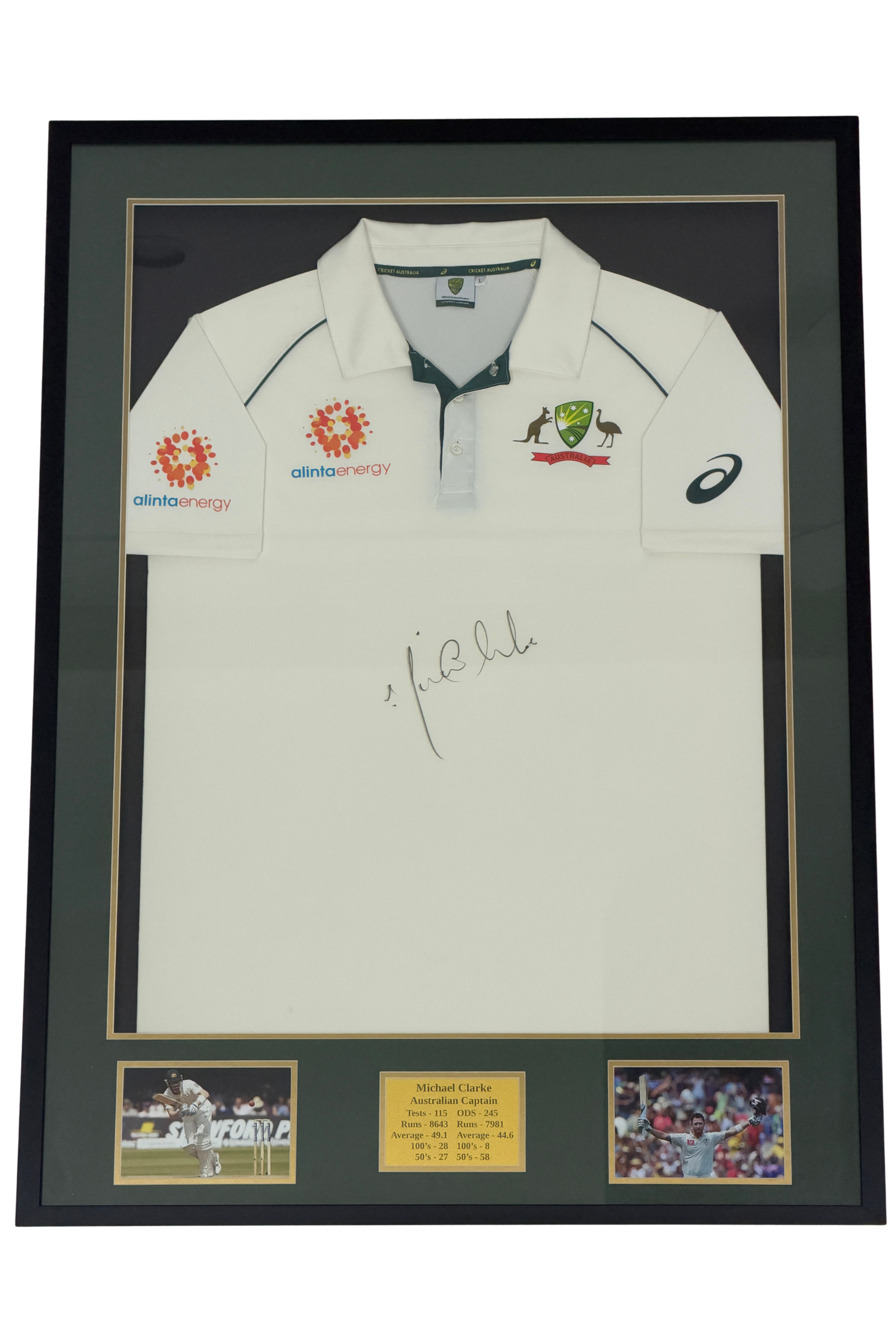 Front of Michael Clarke Signed & Framed Australian Cricket Jersey