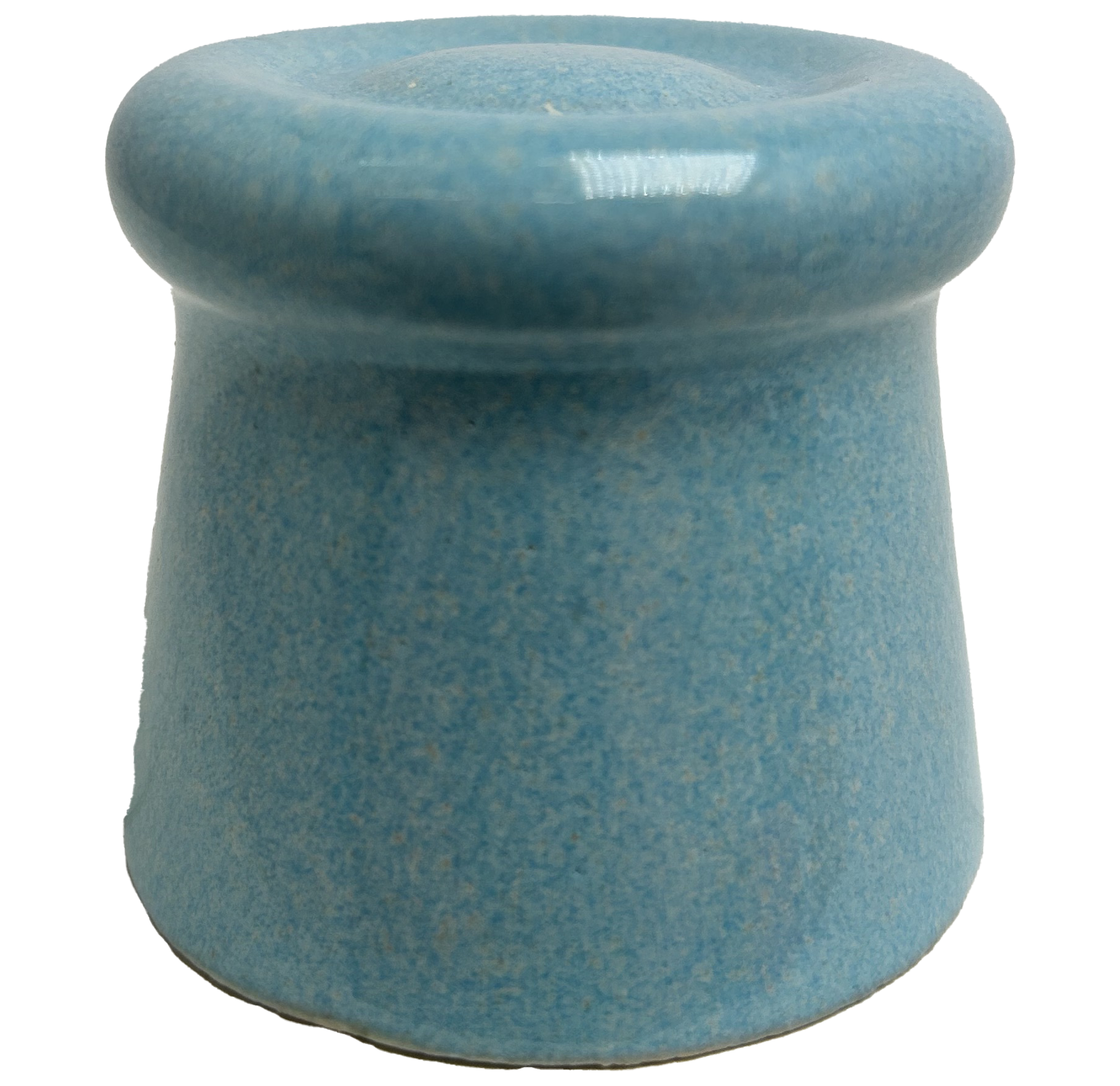 Close-up of glazed ceramic object. It used as an example to indicate the appearance of the glaze. The glaze is light blue
