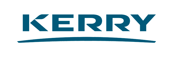 "KERRY" logo in blue stylized letters with a curved underline