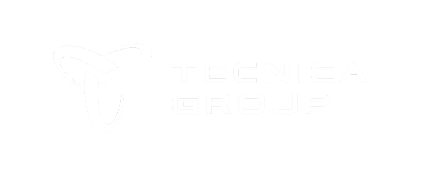 TECINCA Group logo featuring a stylized triangular knot design and white text on a black background.
