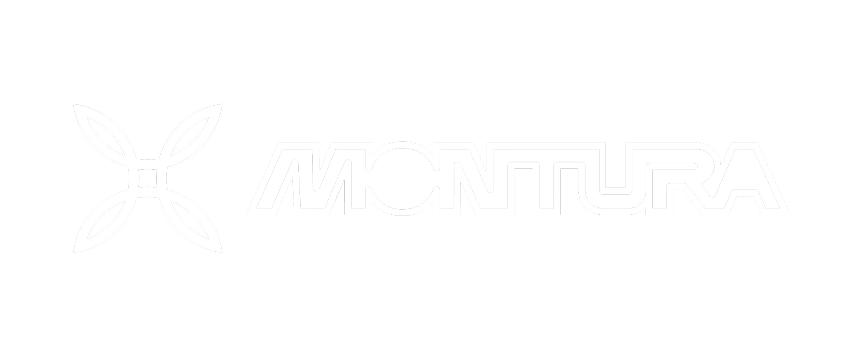 Montura logo featuring a stylized four-leaf clover design next to the brand name in bold, outlined font on a black background.