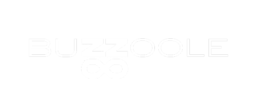 Logo of BUZZOOLE with an infinity symbol integrated into the design, all in black and white.