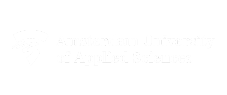 Logo of Amsterdam University of Applied Sciences in black and white with stylized emblem and text.