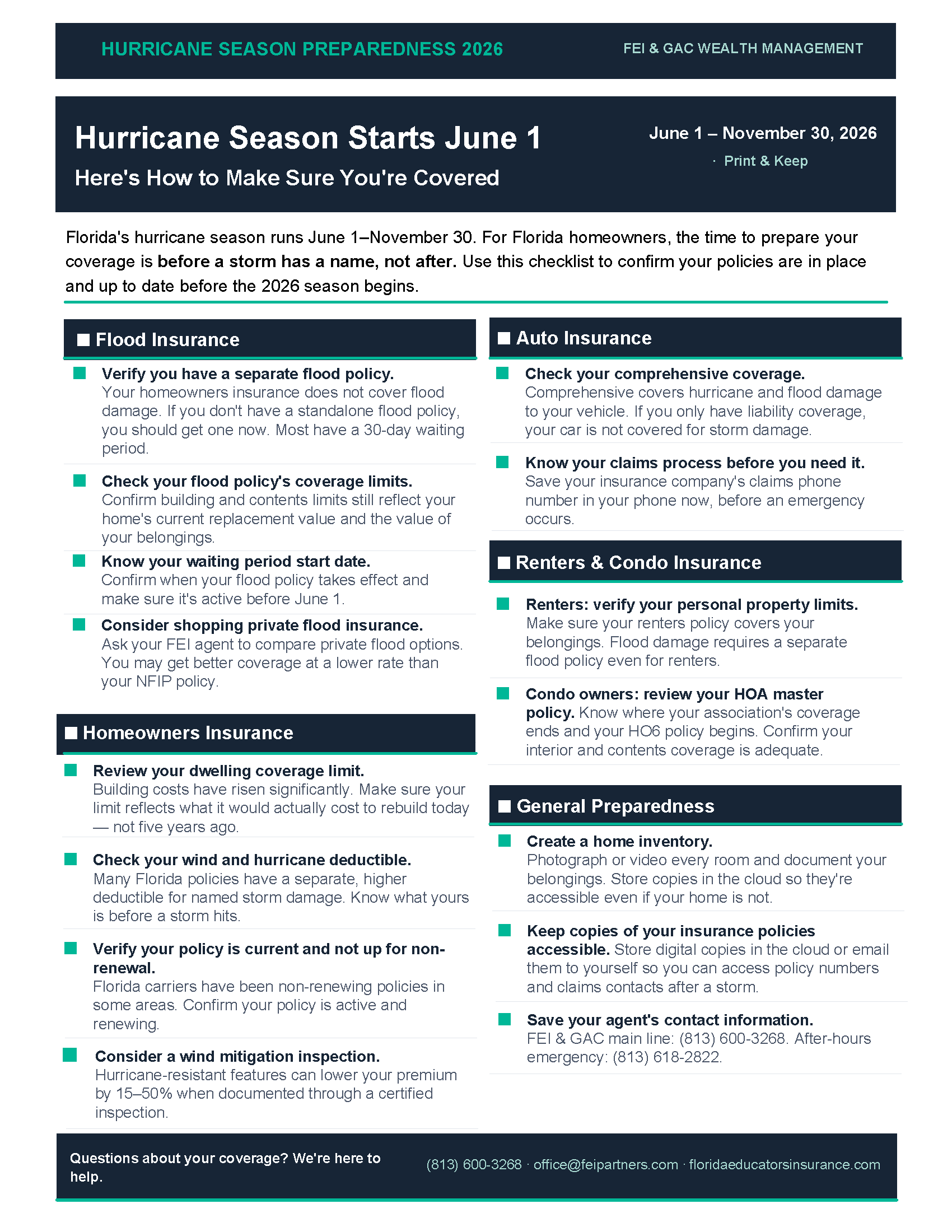 Hurricane Season Preparedness Checklist -