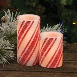 Frosted Candy Cane Candle with Timer