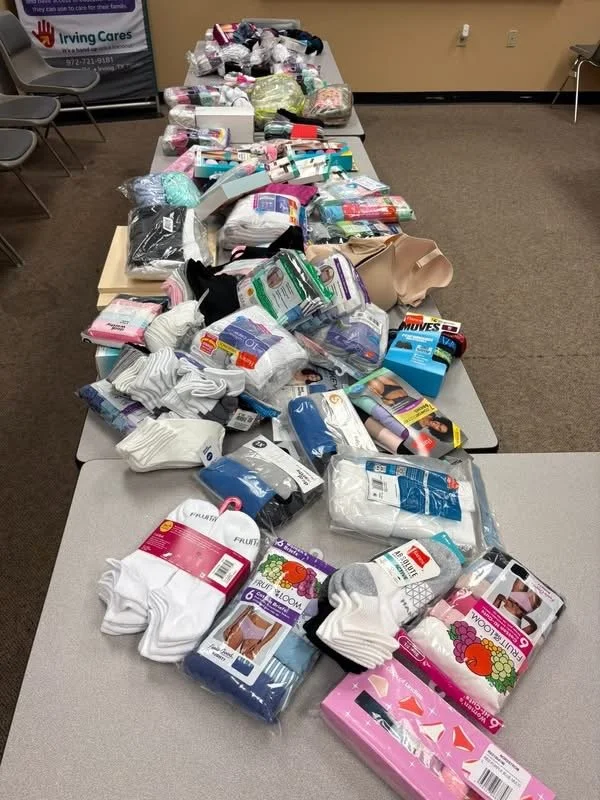 Donation of socks and underwear on table