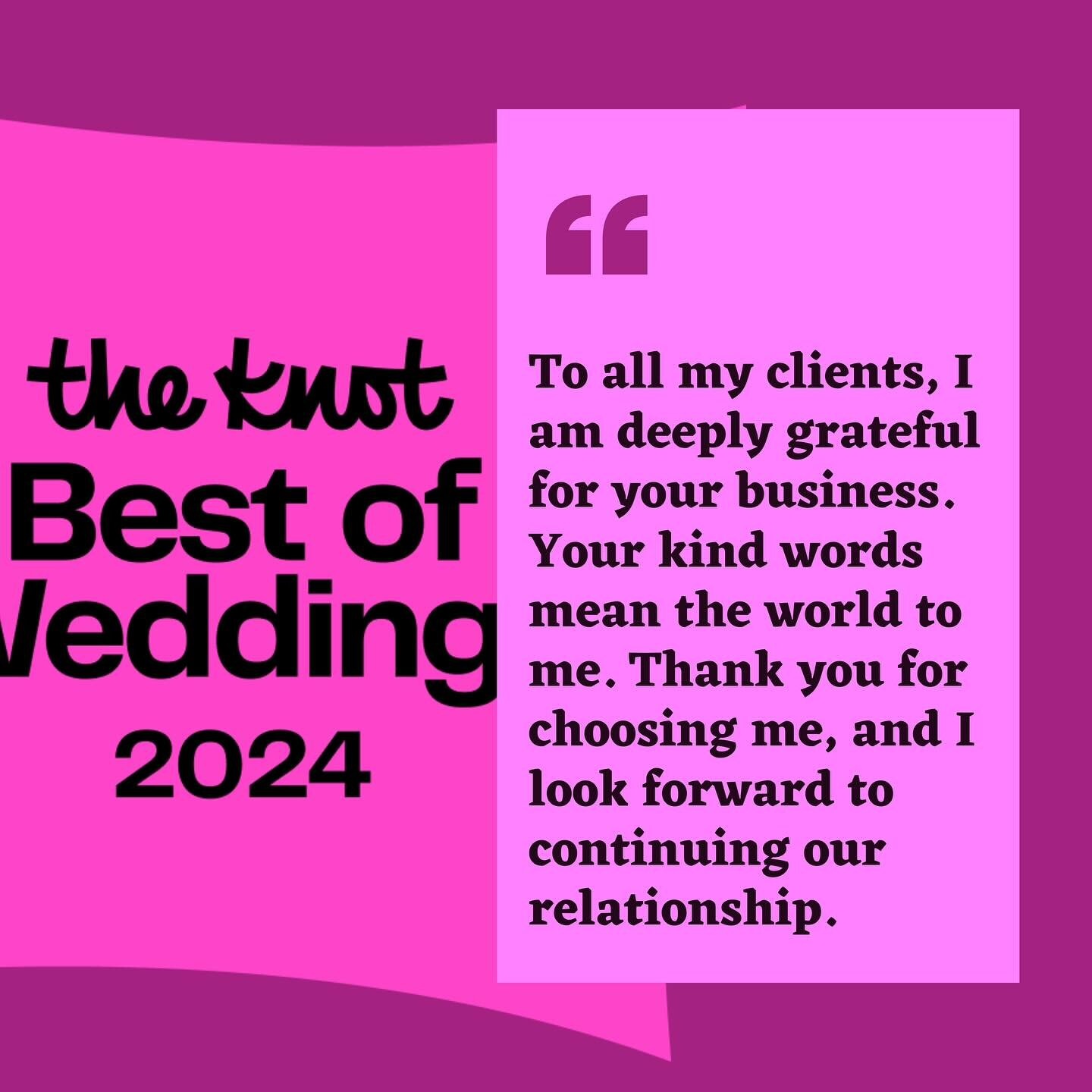Expressing my gratitude for my clients! This year&rsquo;s off to a great start winning @theknot Best of Weddings for another year in a row!!