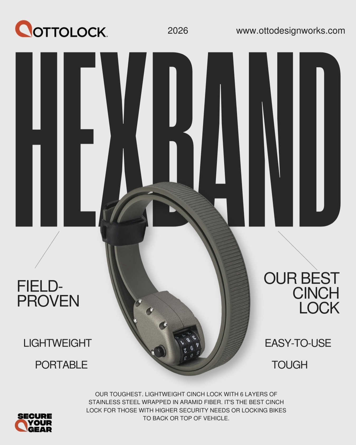 Our toughest, lightweight cinch lock with 6 layers of stainless steel wrapped in aramid fiber. It&rsquo;s the best cinch lock for those with higher security needs or locking bikes to back or top of vehicle.