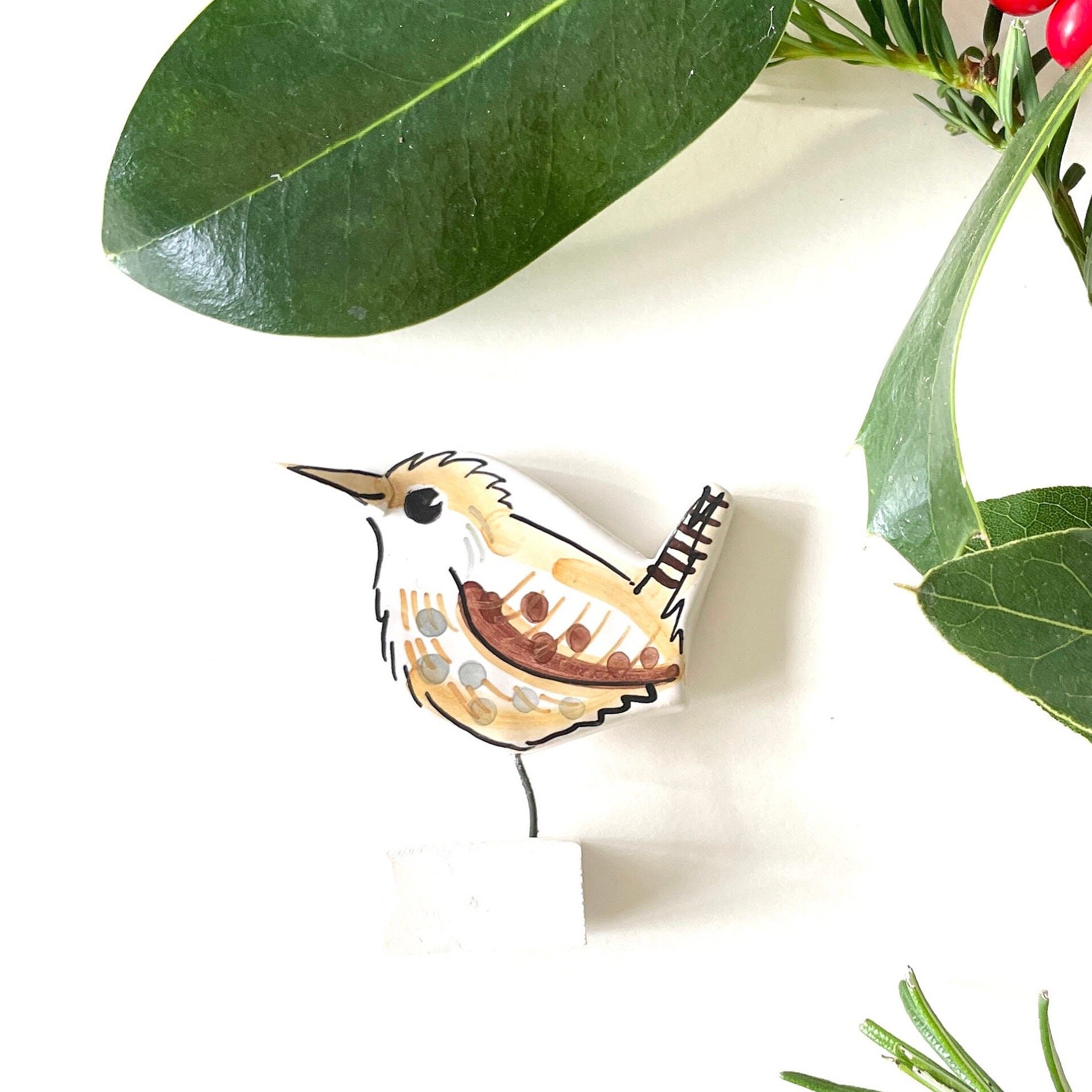 Wren pottery ornament