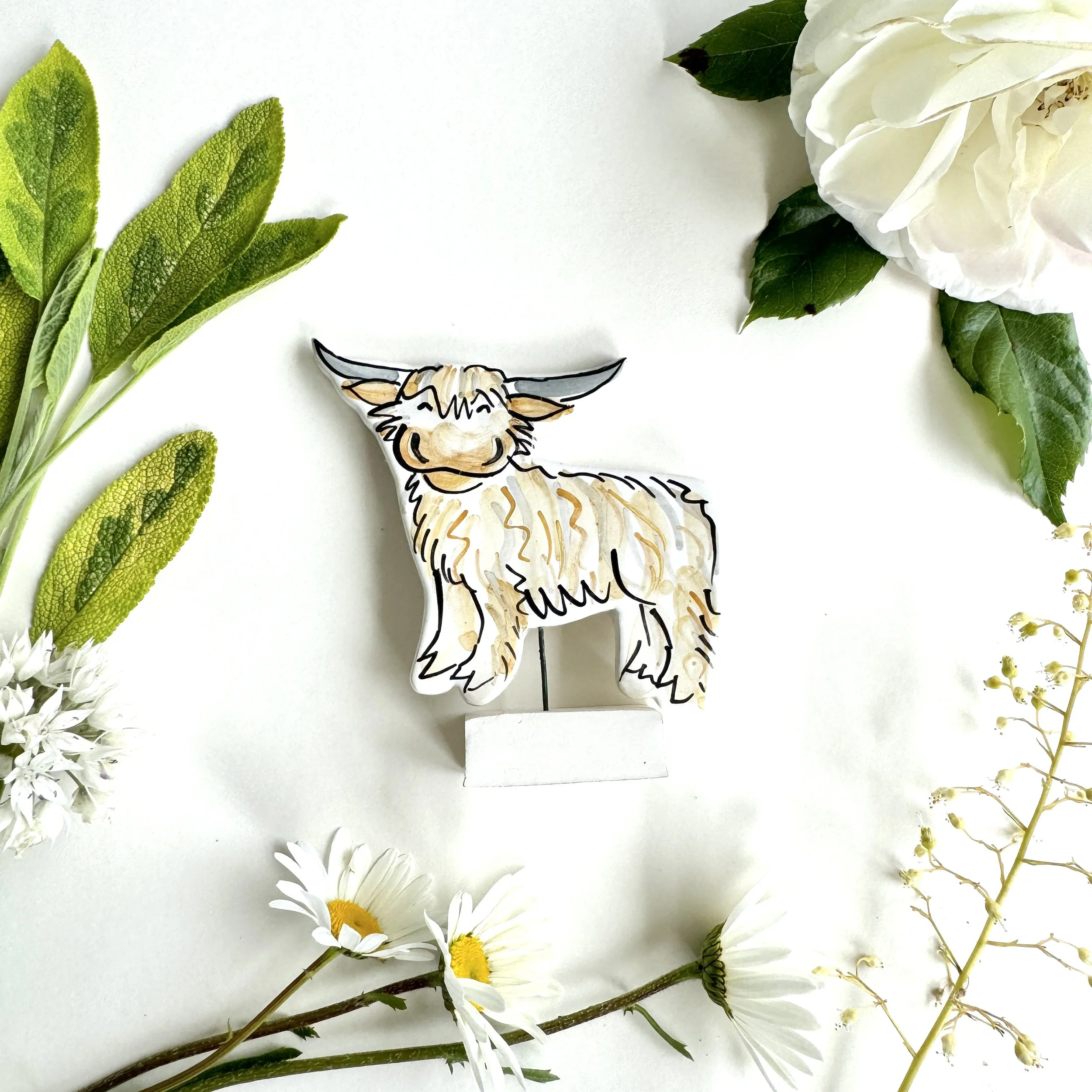 Highland Cow pottery ornament