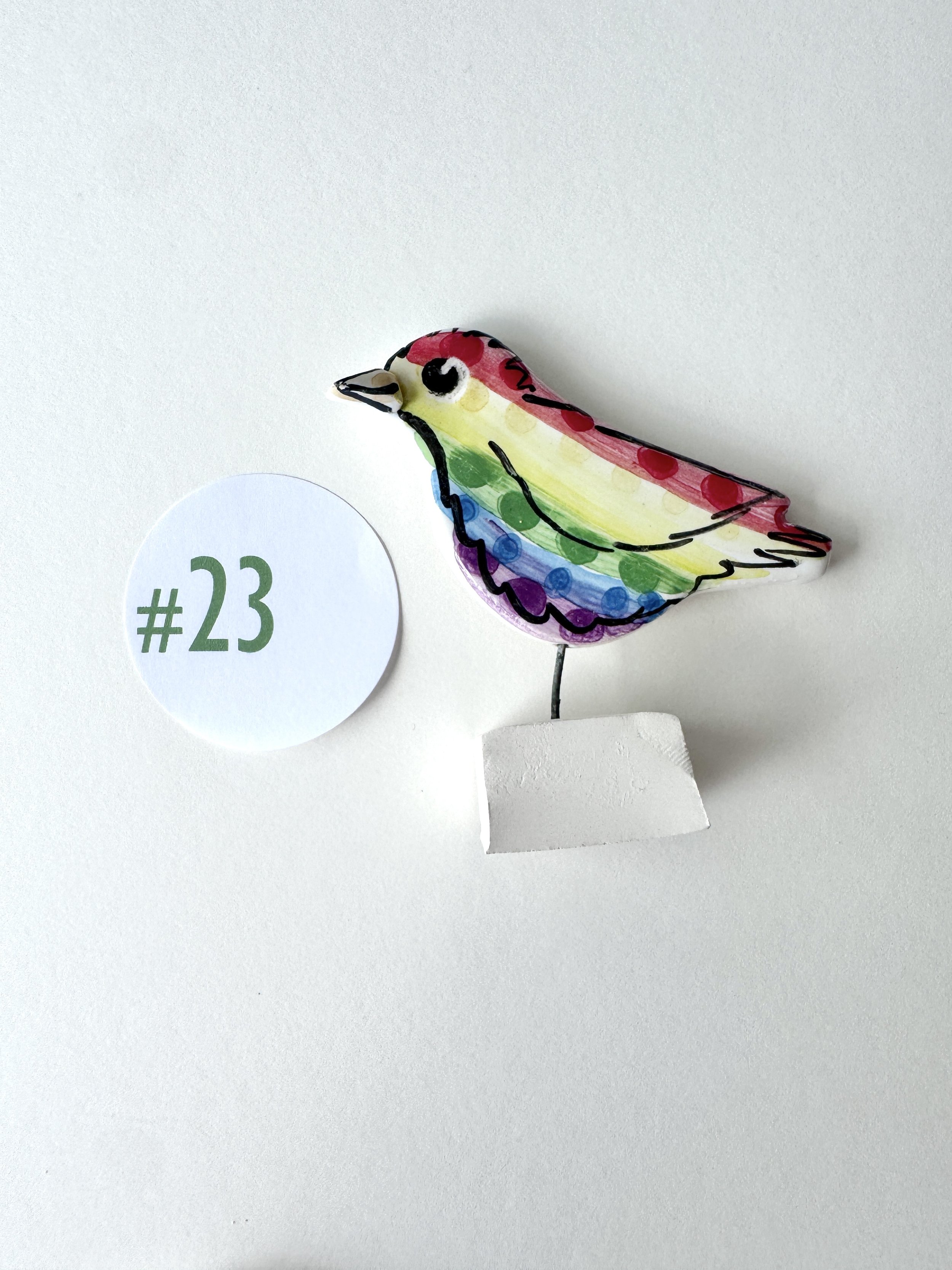 Rainbow Bird pottery ornament #23