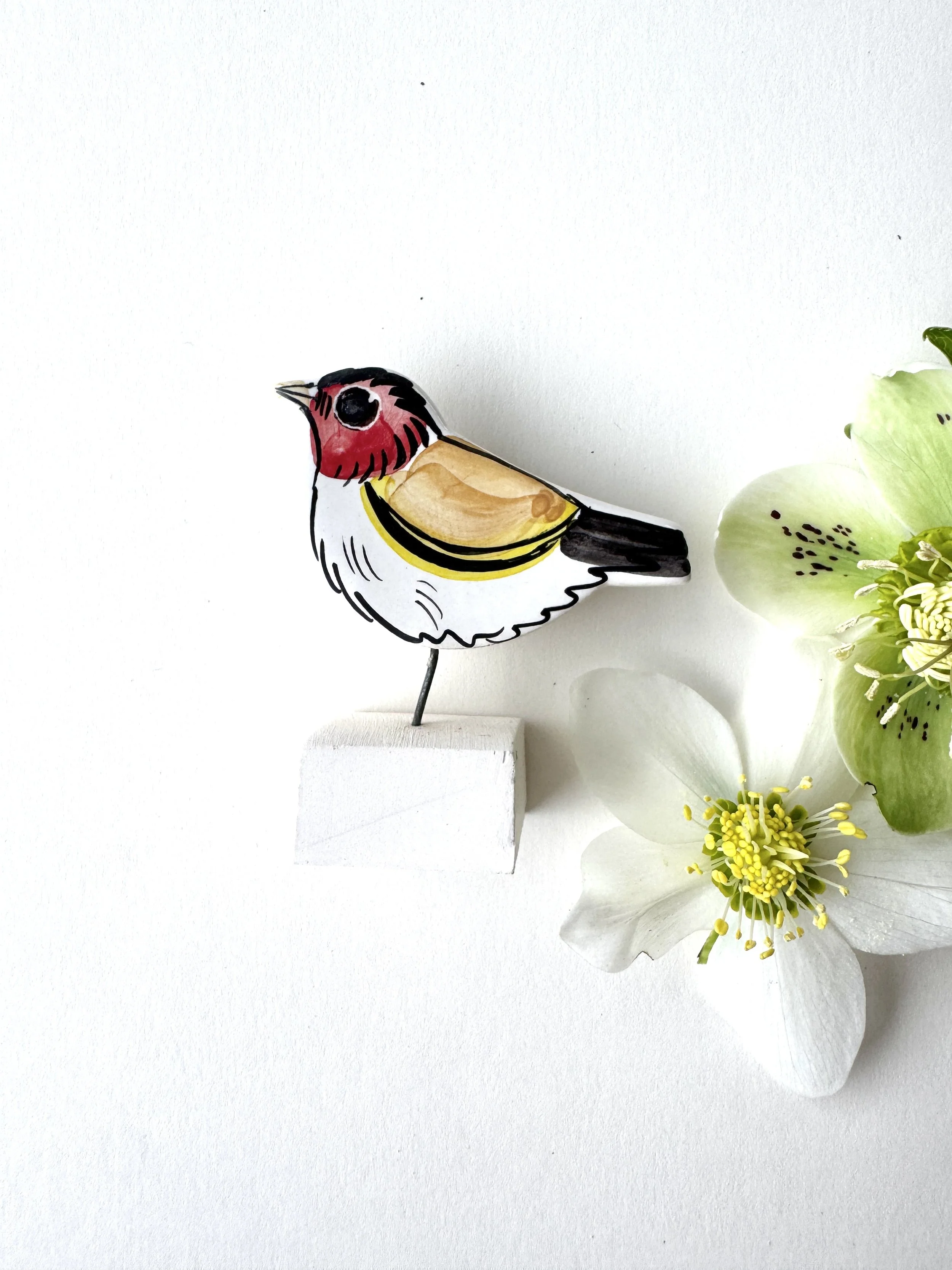 Goldfinch pottery ornament