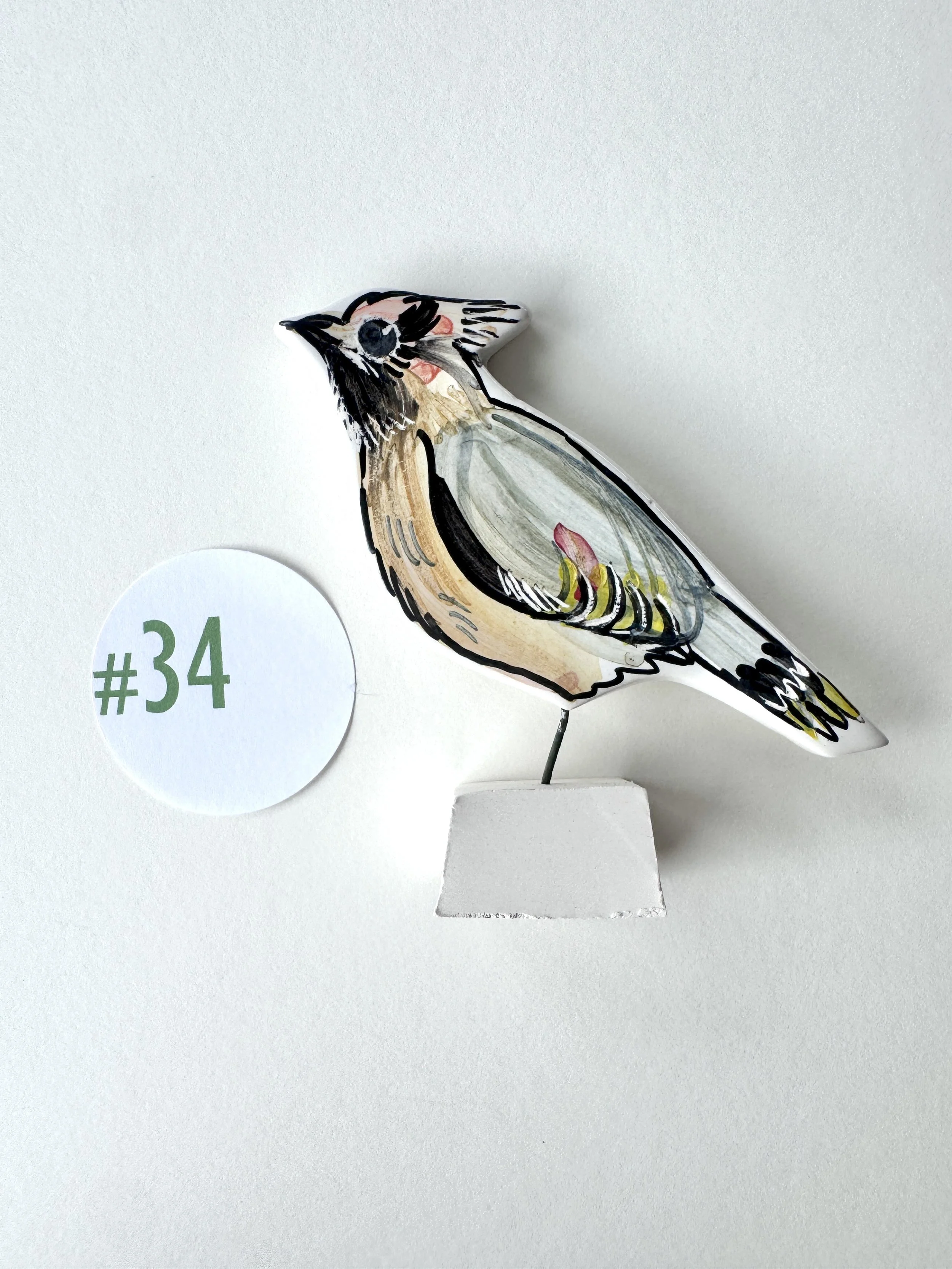Waxwing pottery ornament #34