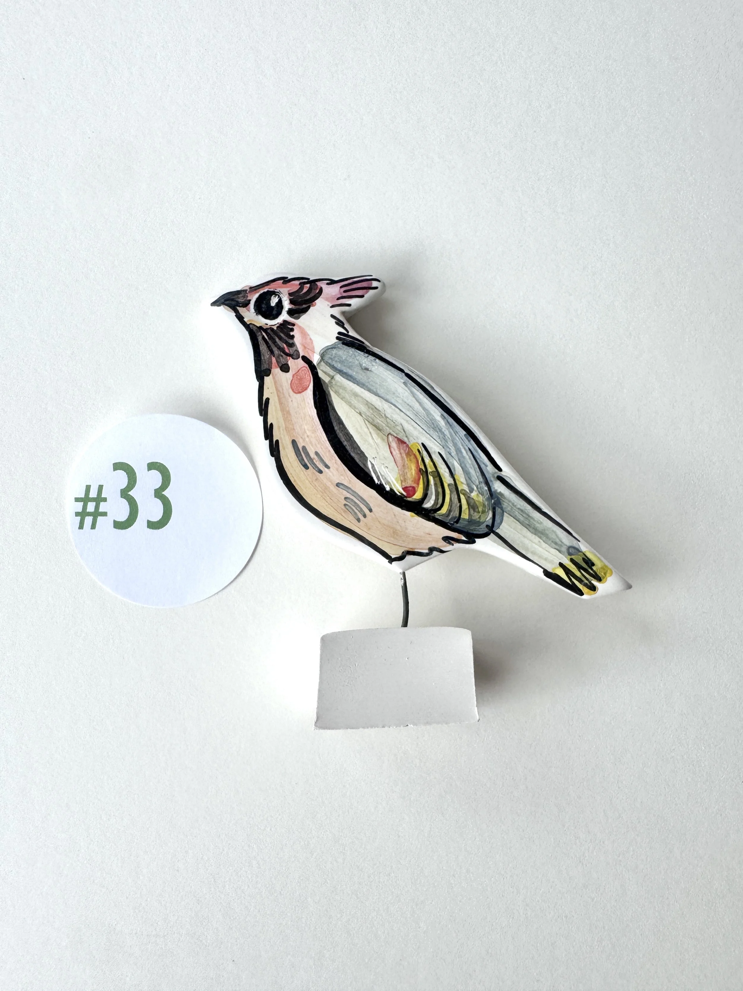 Waxwing pottery ornament #33