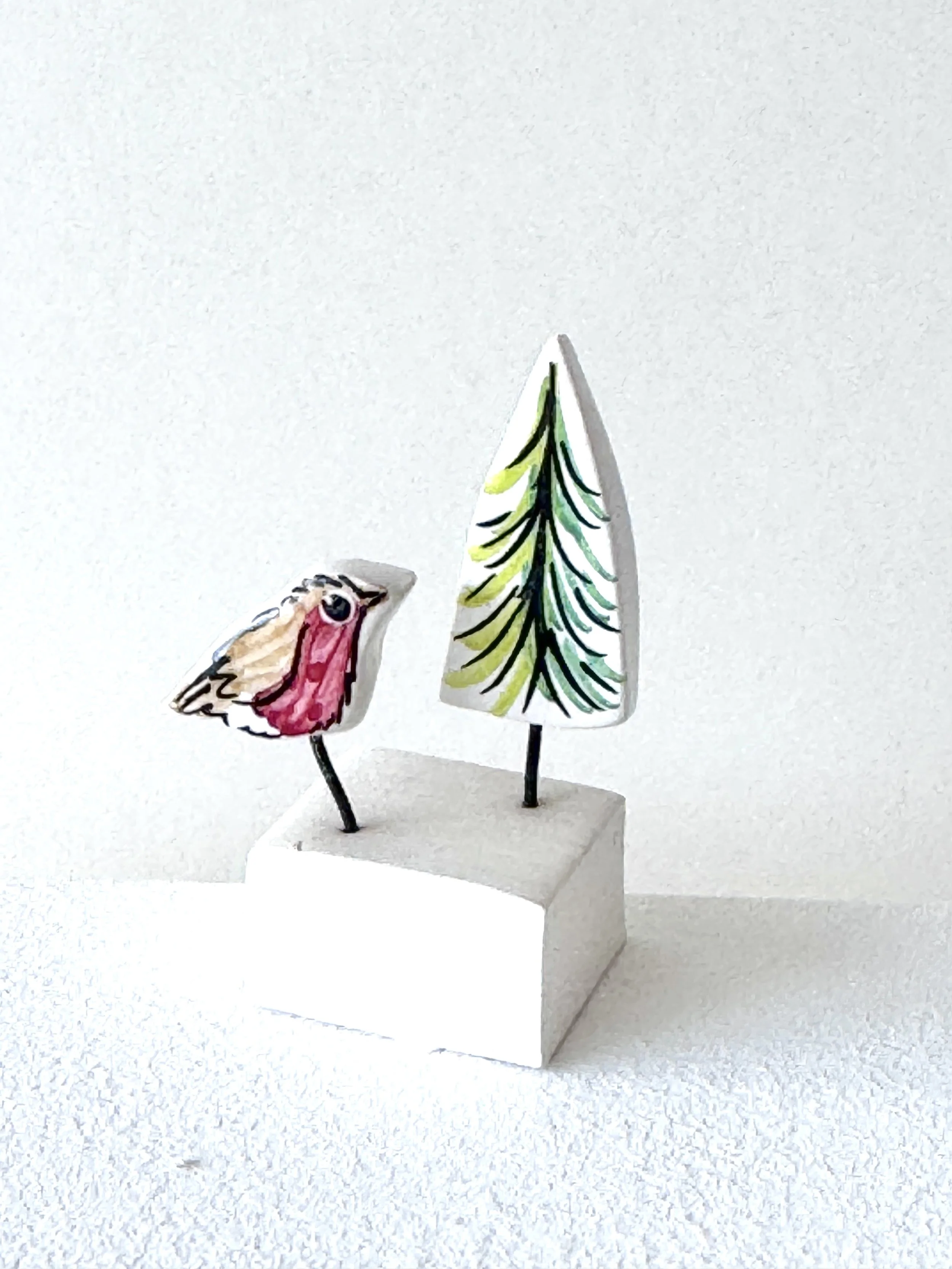 Tiny Robin and Fir ornament