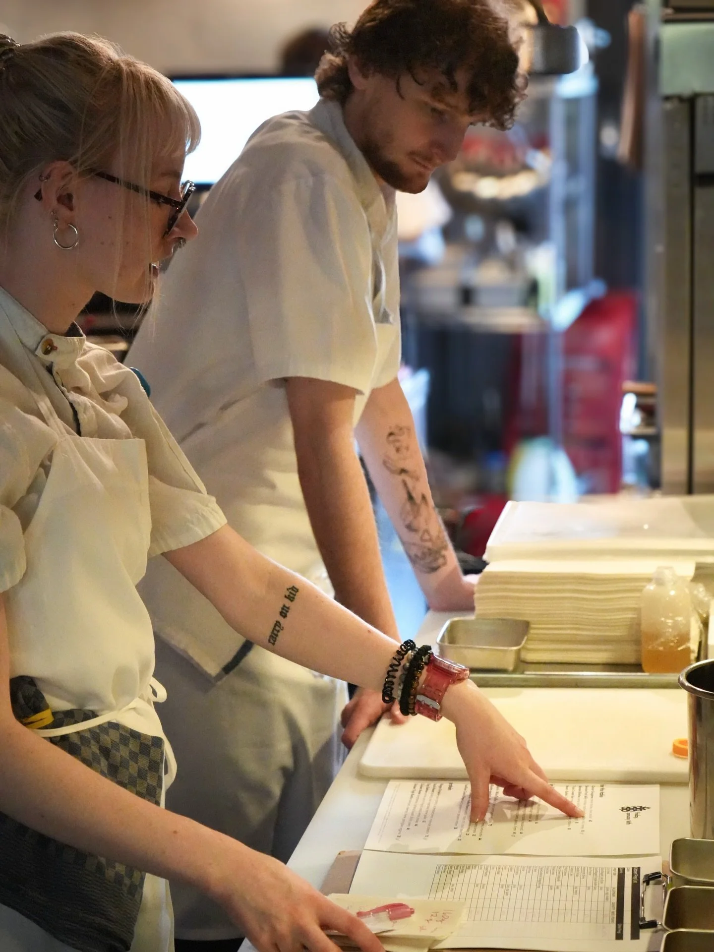 Menu updates happen daily&hellip;

Chef Audrey updating Chef Matt for tonight&rsquo;s service. Highlighting new additions for this evening like the Burrata + Citrus. 

Our January Wine Dinner is happening soon, we have very limited seating left! Rese