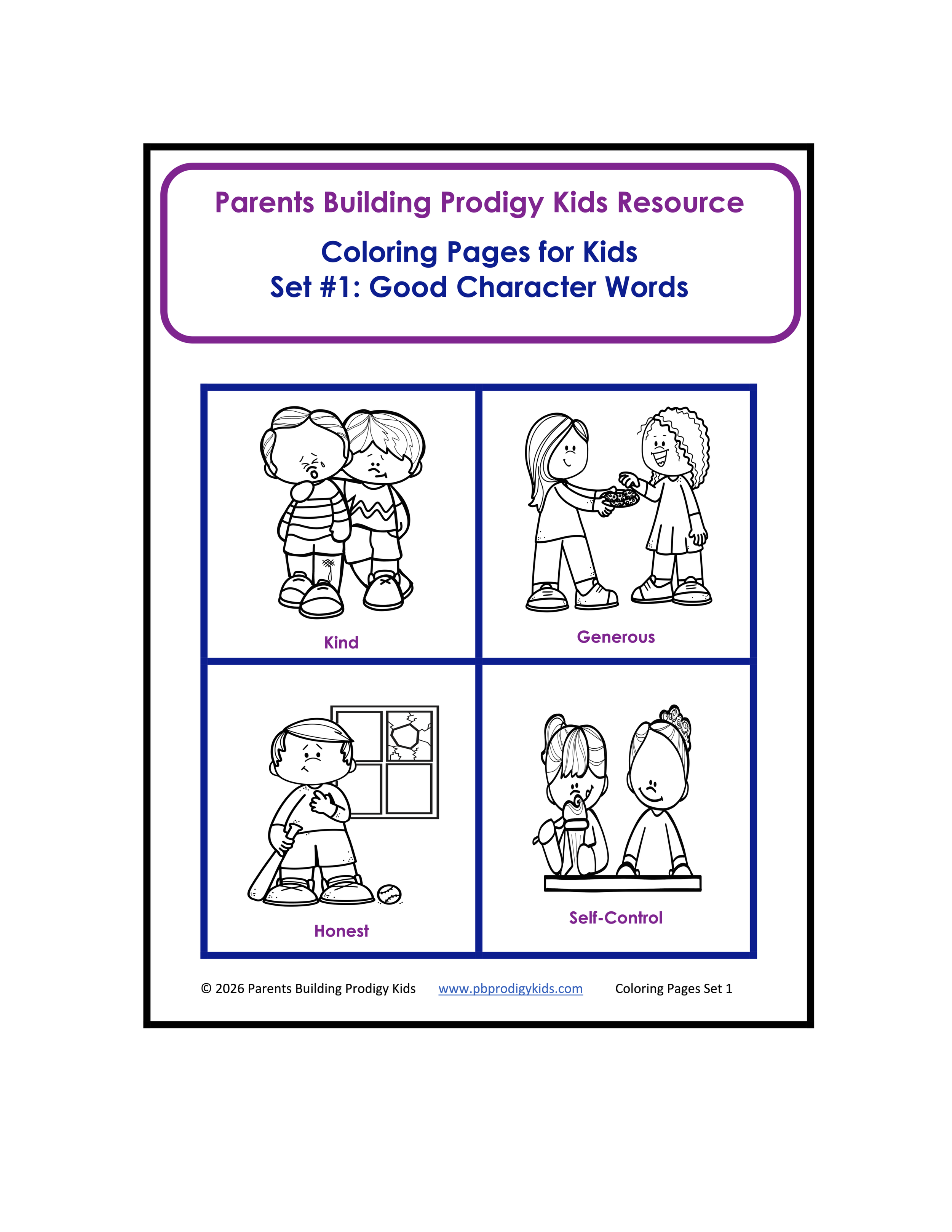Coloring Pages for Kids- Set 1: Good Character Words