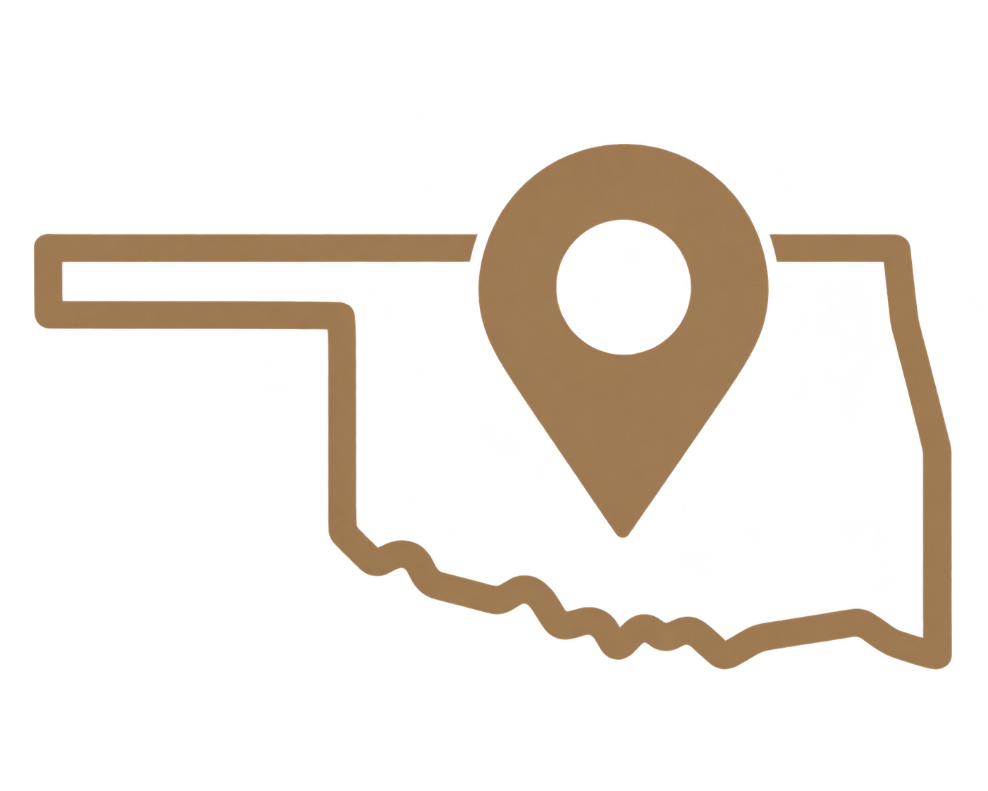 Icon combining a map outline of Oklahoma with a location pin