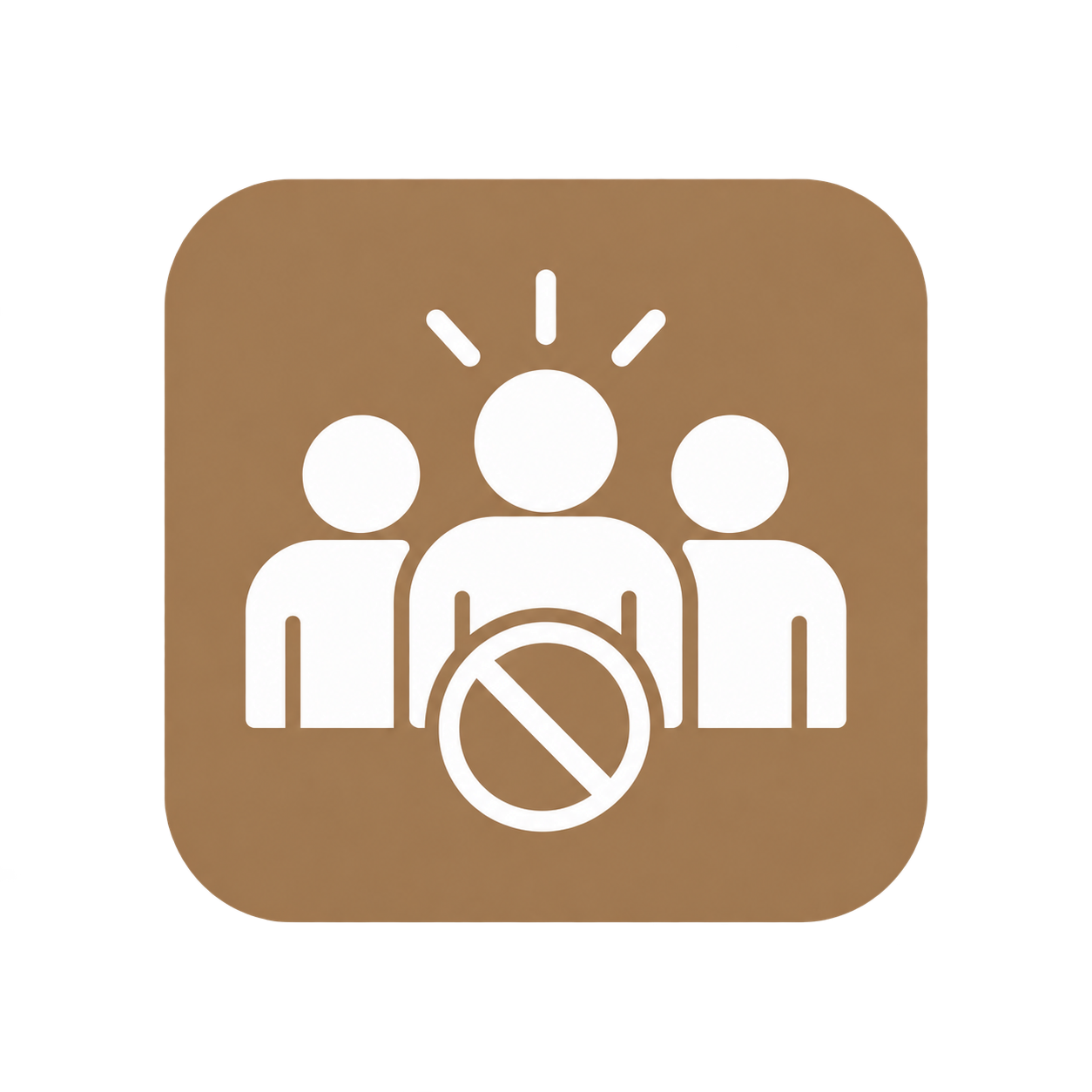 Icon with three human figures and a circle with a line through it, indicating no grouping or no crowd.